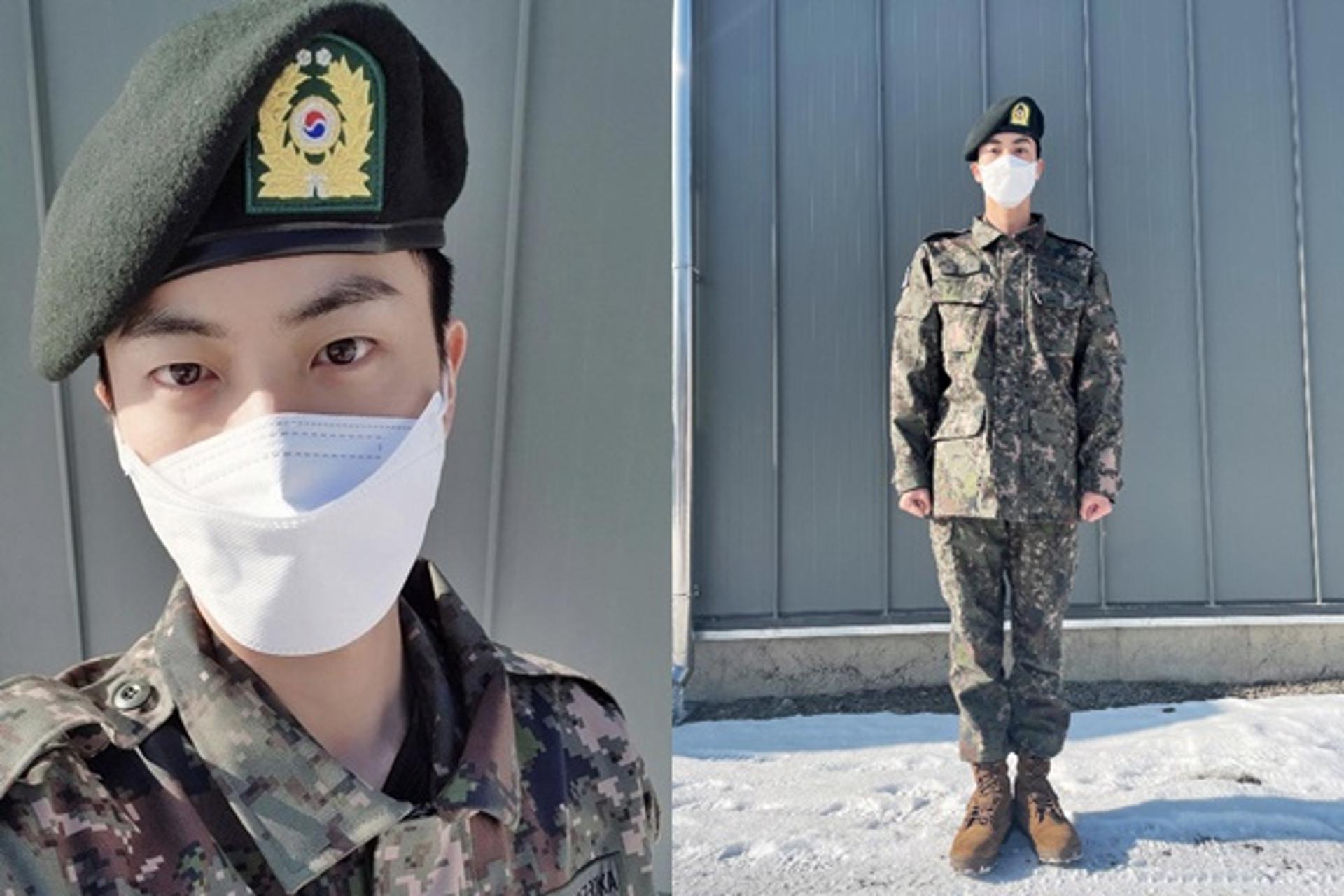 방탄소년단 진, 수료식 인증샷… "이렇게 잘생긴 조교 봤어?"