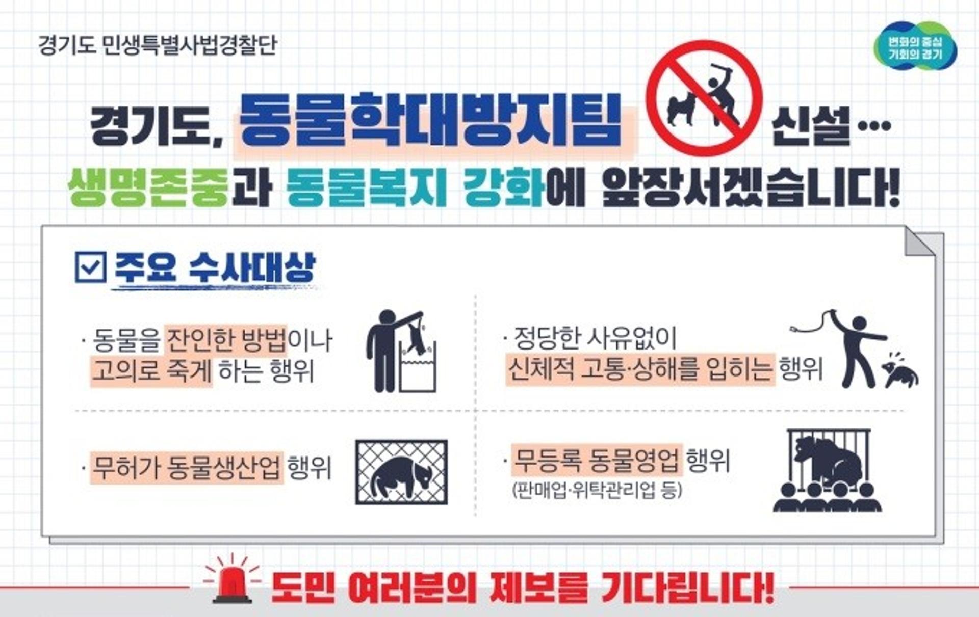 경기 특사경, 동물학대방지 전담팀 신설…동물관련 불법행위  수사