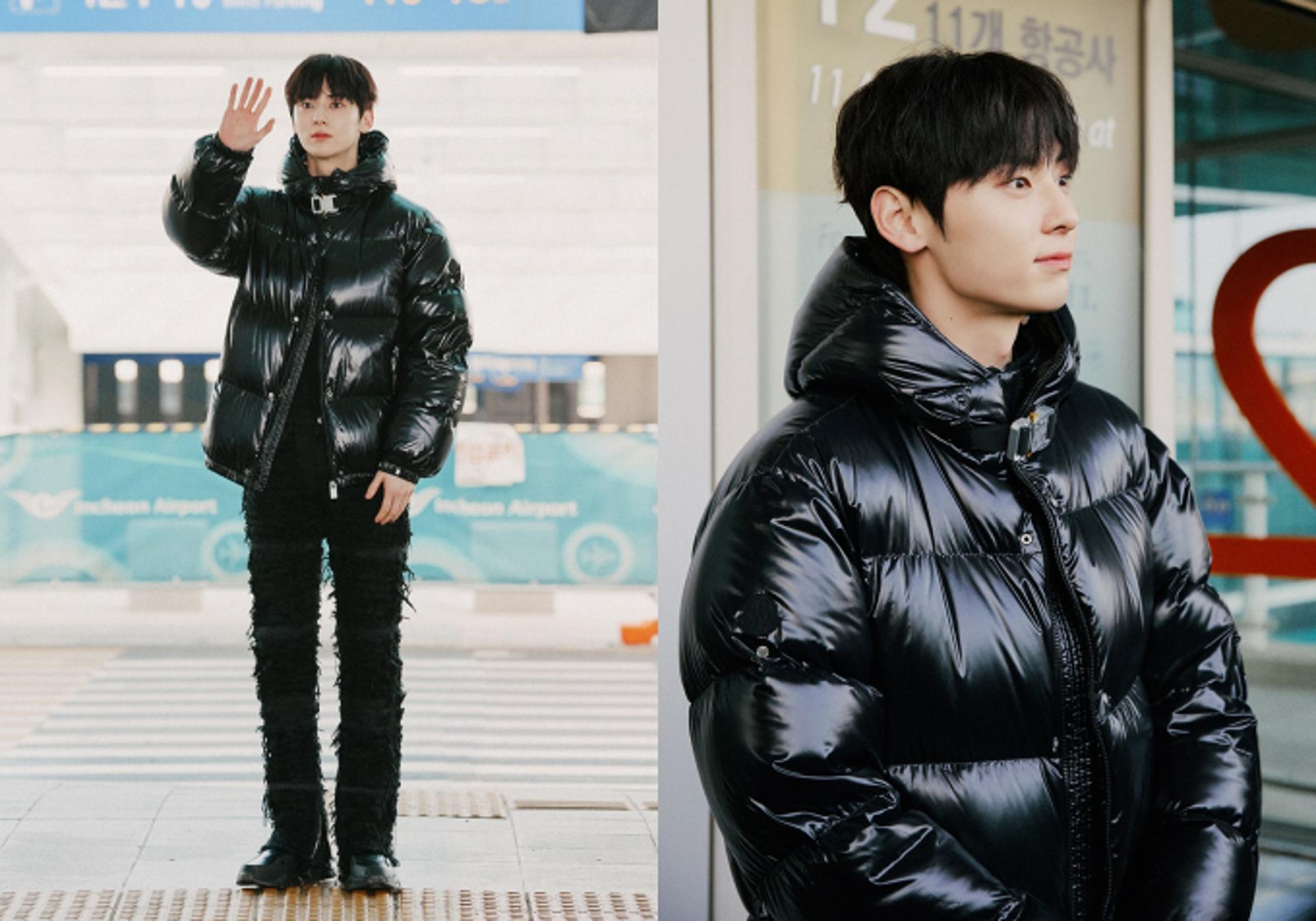 황민현, 유광 패딩+너덜거리는 바지…존재감 확실한 공항패션