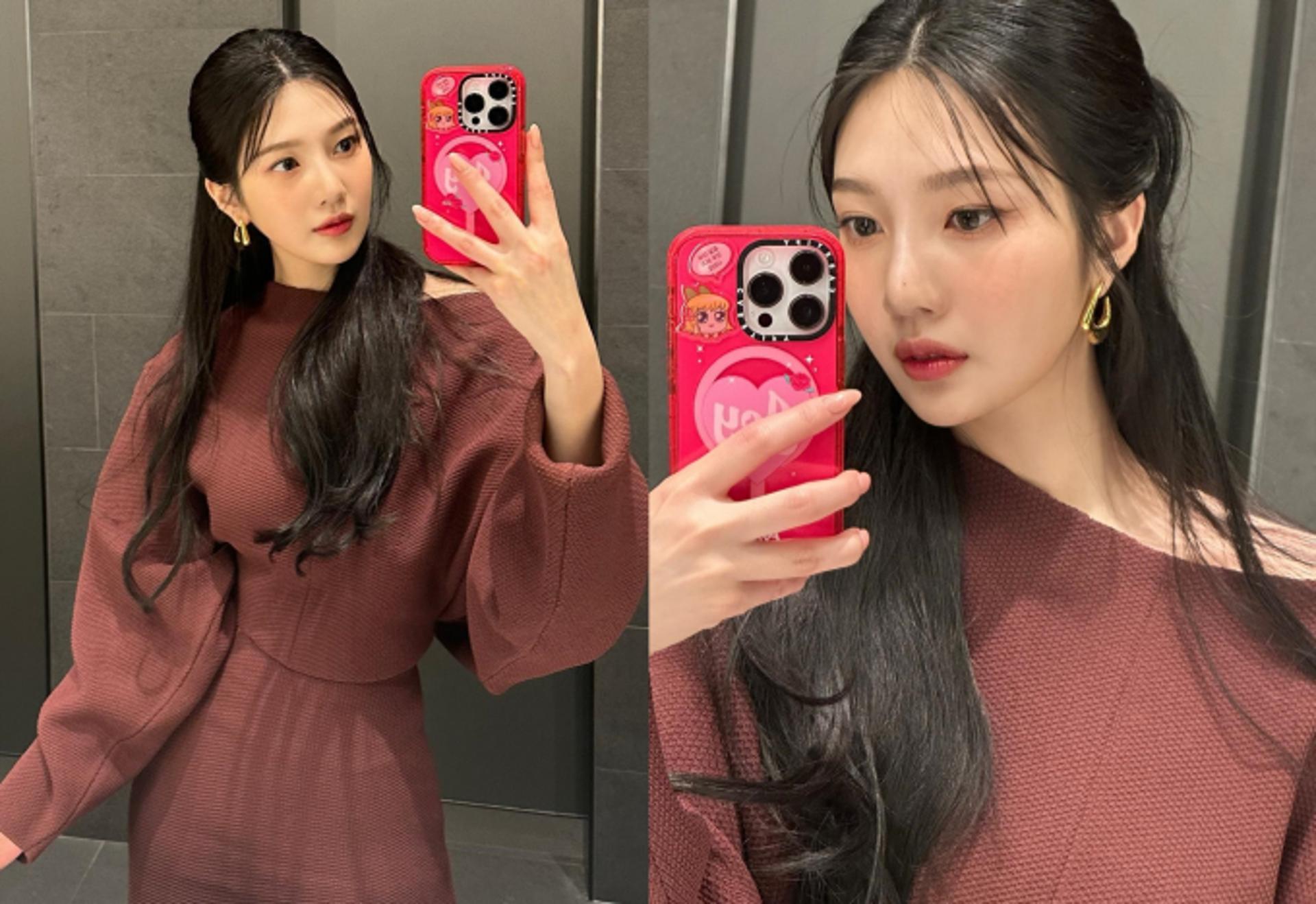 레드벨벳 조이, 버건디 니트 셋업룩…매혹미 물씬