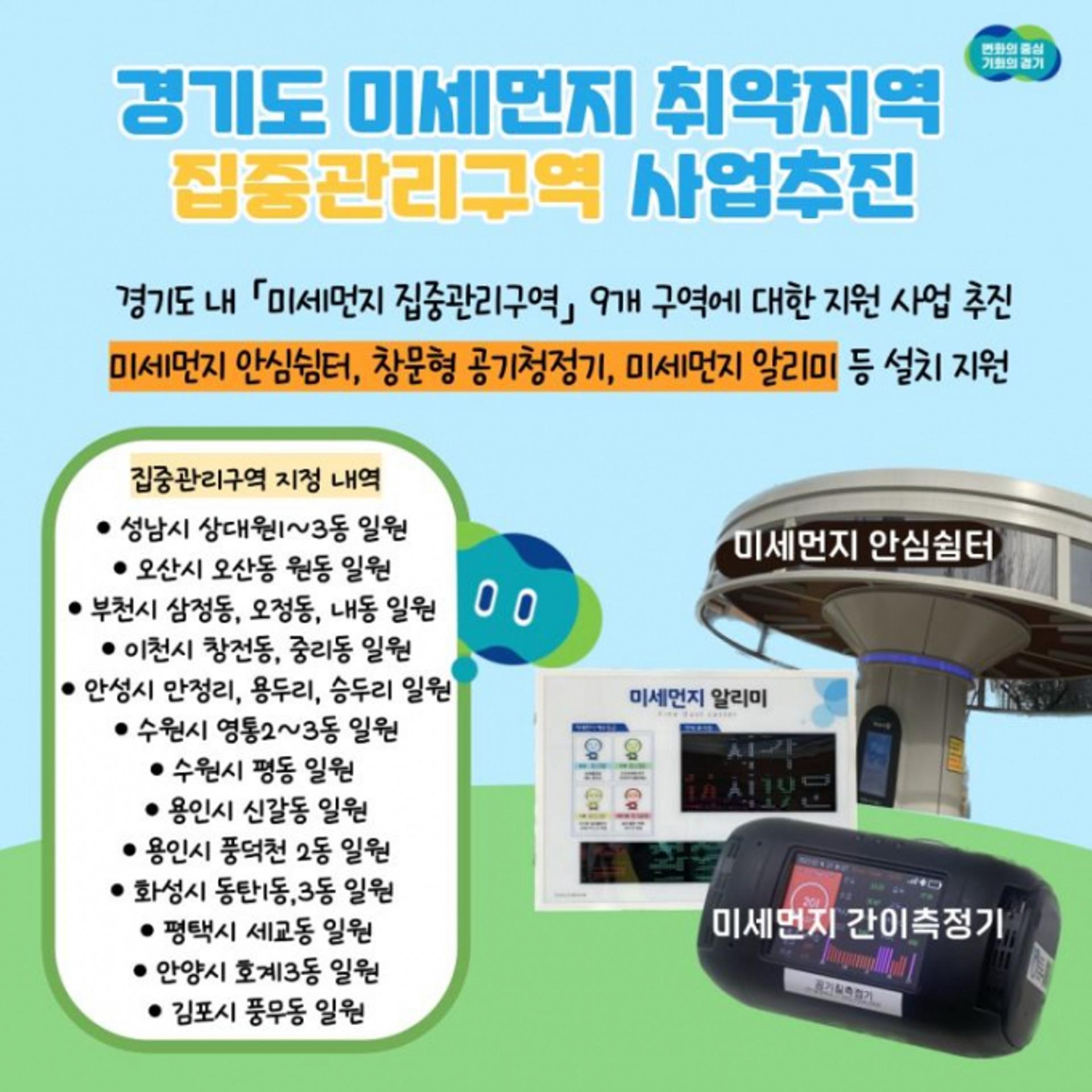 경기도, '미세먼지 집중관리구역' 미세먼지쉼터·환기시스템 등 지원