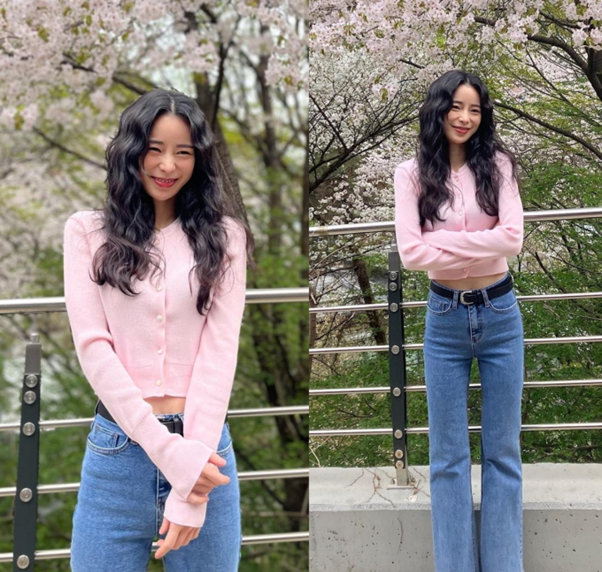 "연진아 배꼽 보일 뻔"…임지연, 크롭 가디건 입고 벚꽃 인증샷