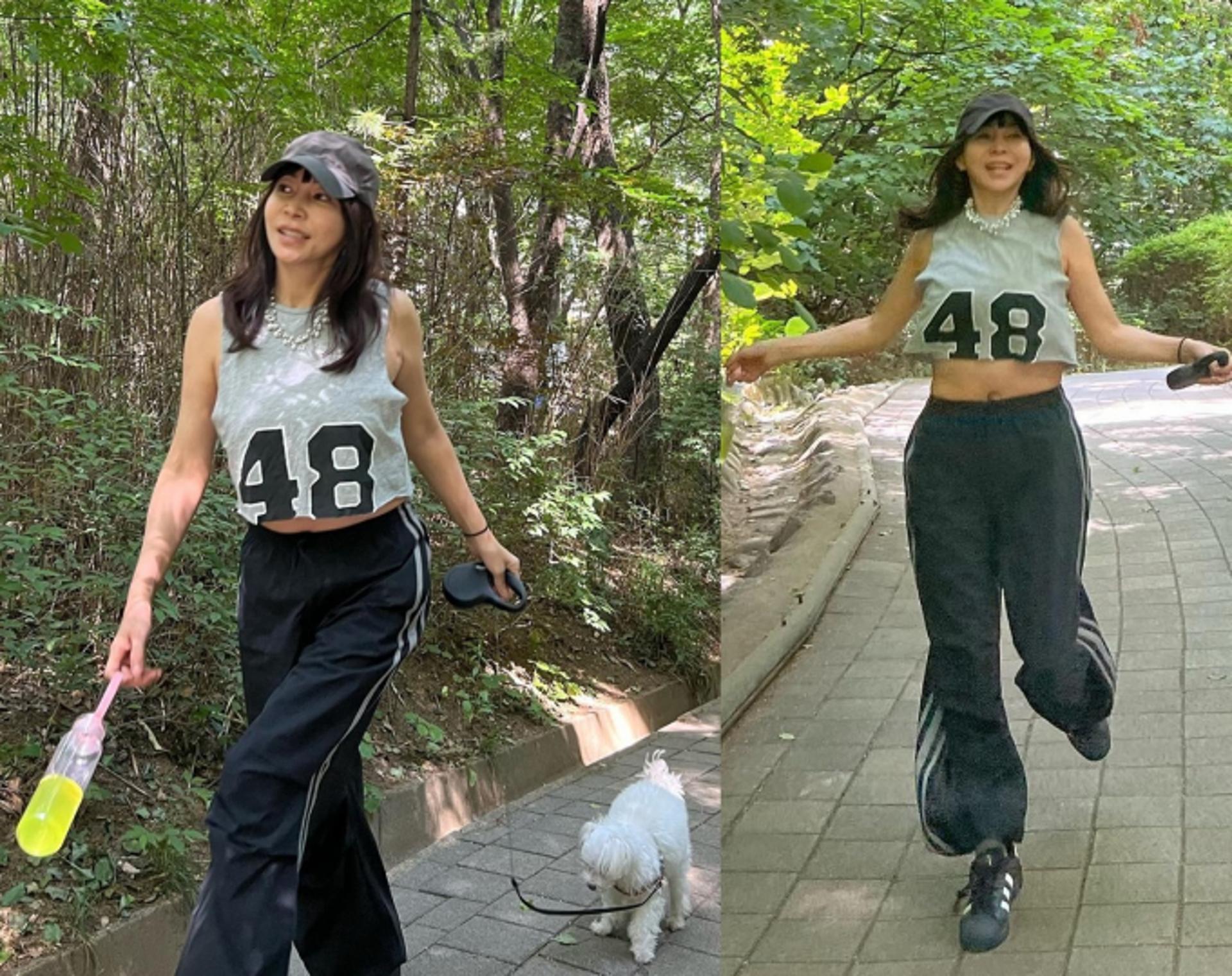 '60대' 황신혜, 핫한 크롭톱 패션…"반려견도 주인 닮아 동안"