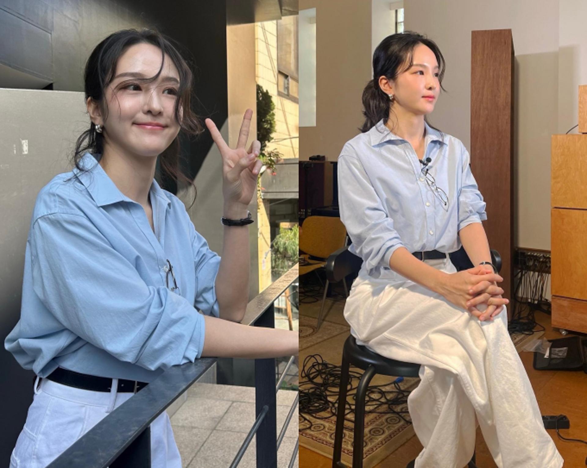 송소희, 블루 셔츠+화이트 팬츠…세련미 넘치는 서머룩