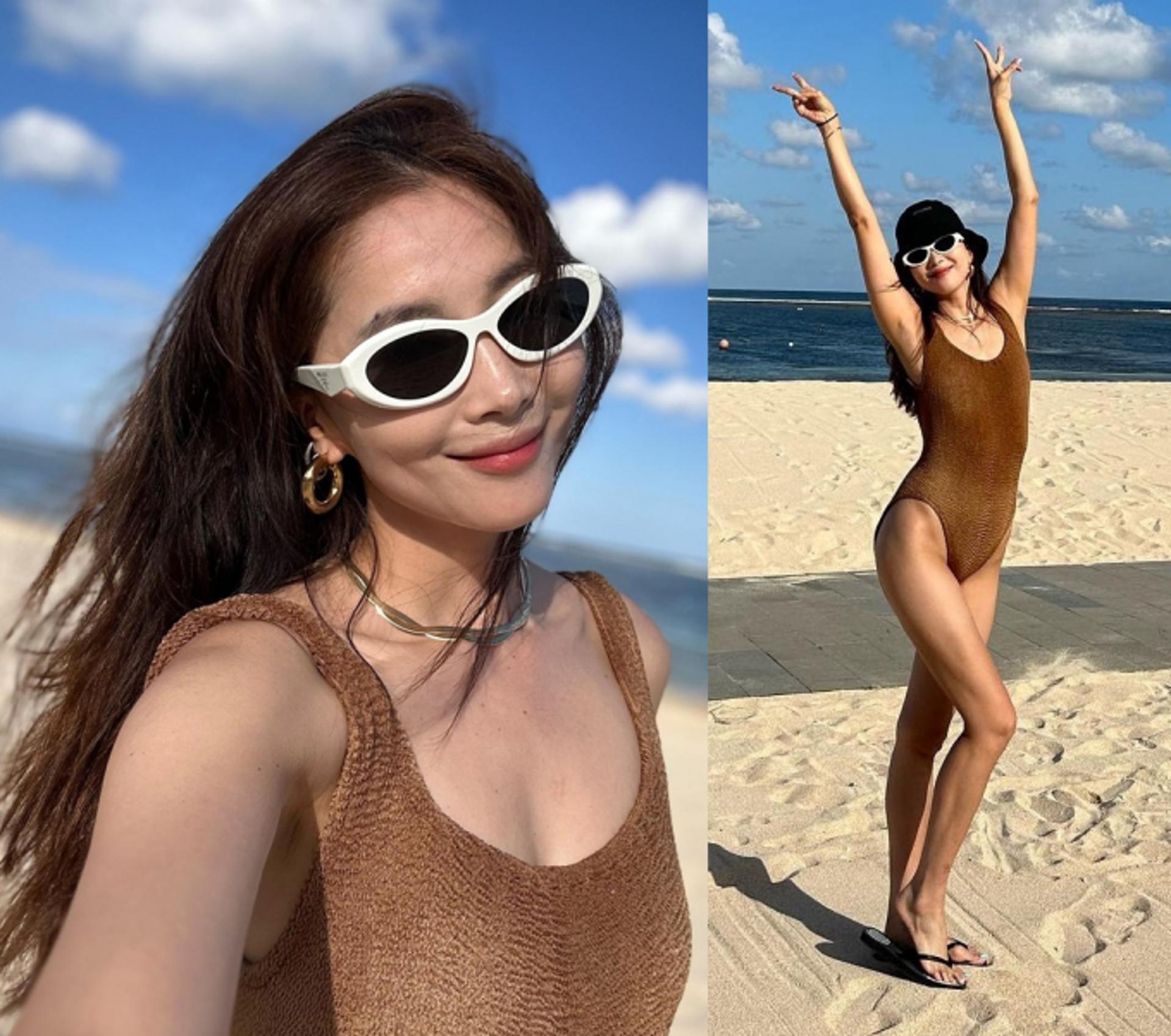 "다리 길이 실화임?"…오윤아, 해변서 핫한 수영복 자태