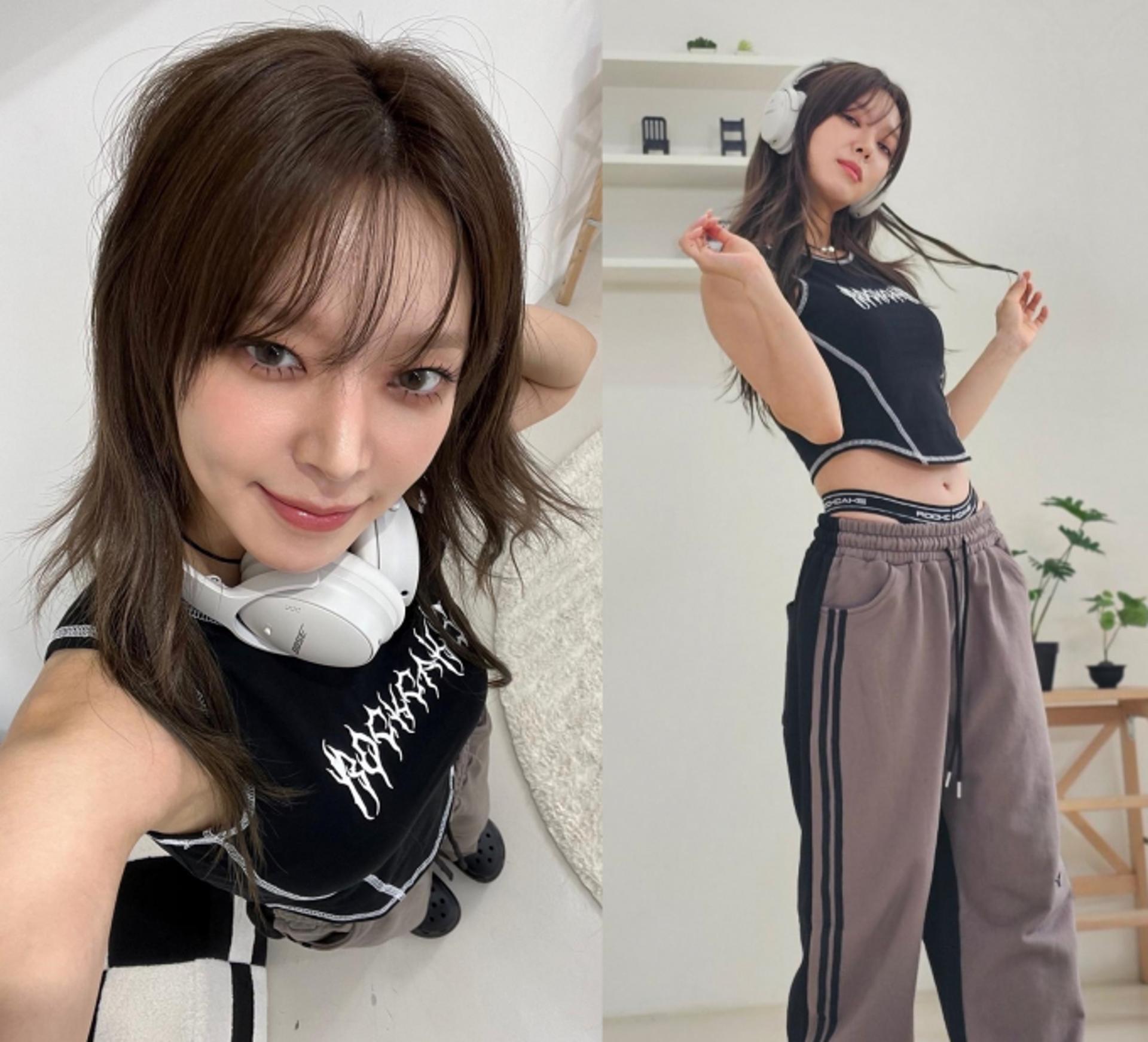 초아, '헤드폰 장착' 힙한 요즘 트레이닝룩