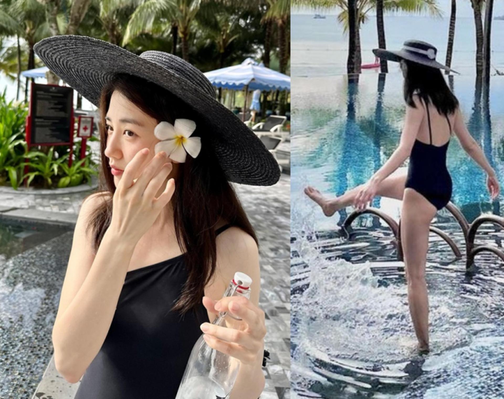 박하선, 고전영화 속 여주 느낌 물씬…클래식한 블랙 수영복 자태