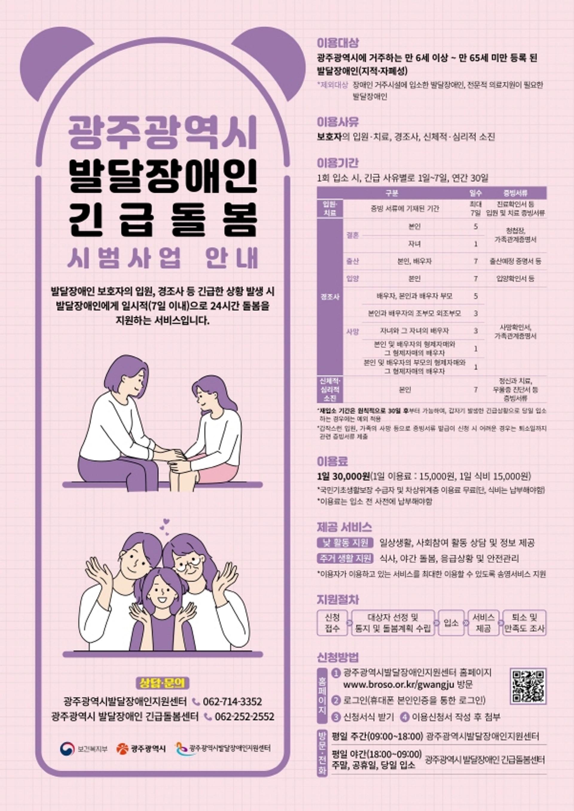 광주광역시, 발달장애인 24시간 긴급돌봄 지원