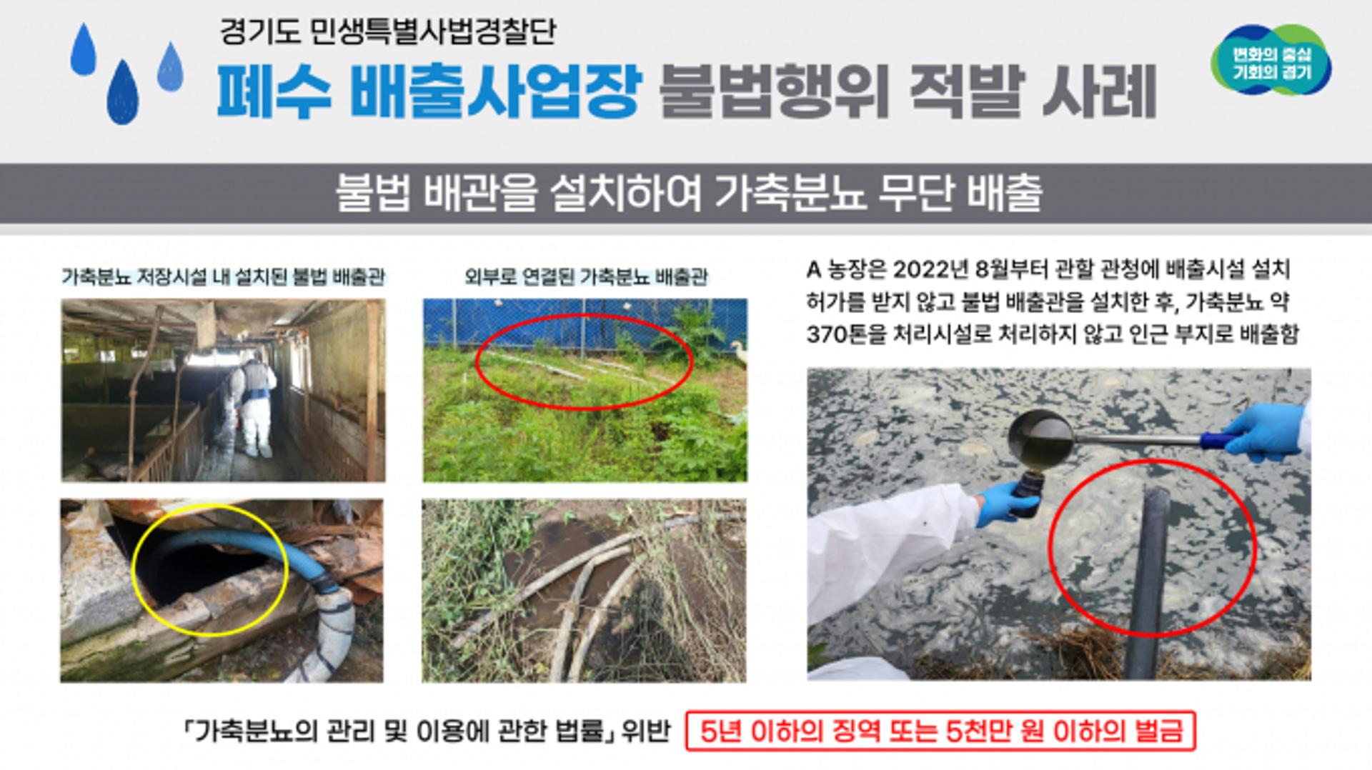 경기도 특사경, 가축분뇨 무단배출 등 불법행위 적발