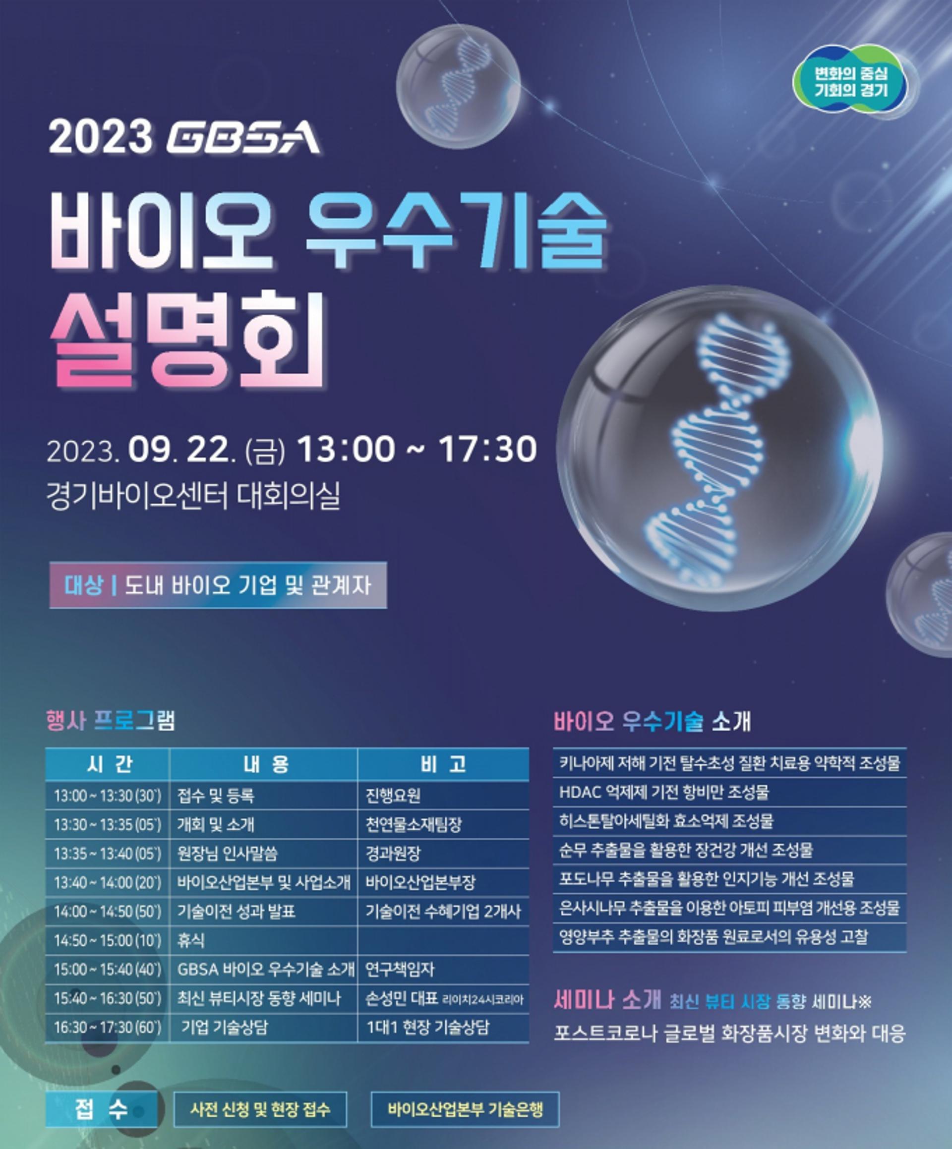 경기도, 바이오 우수기술 설명회…22일 7개 바이오기술 소개