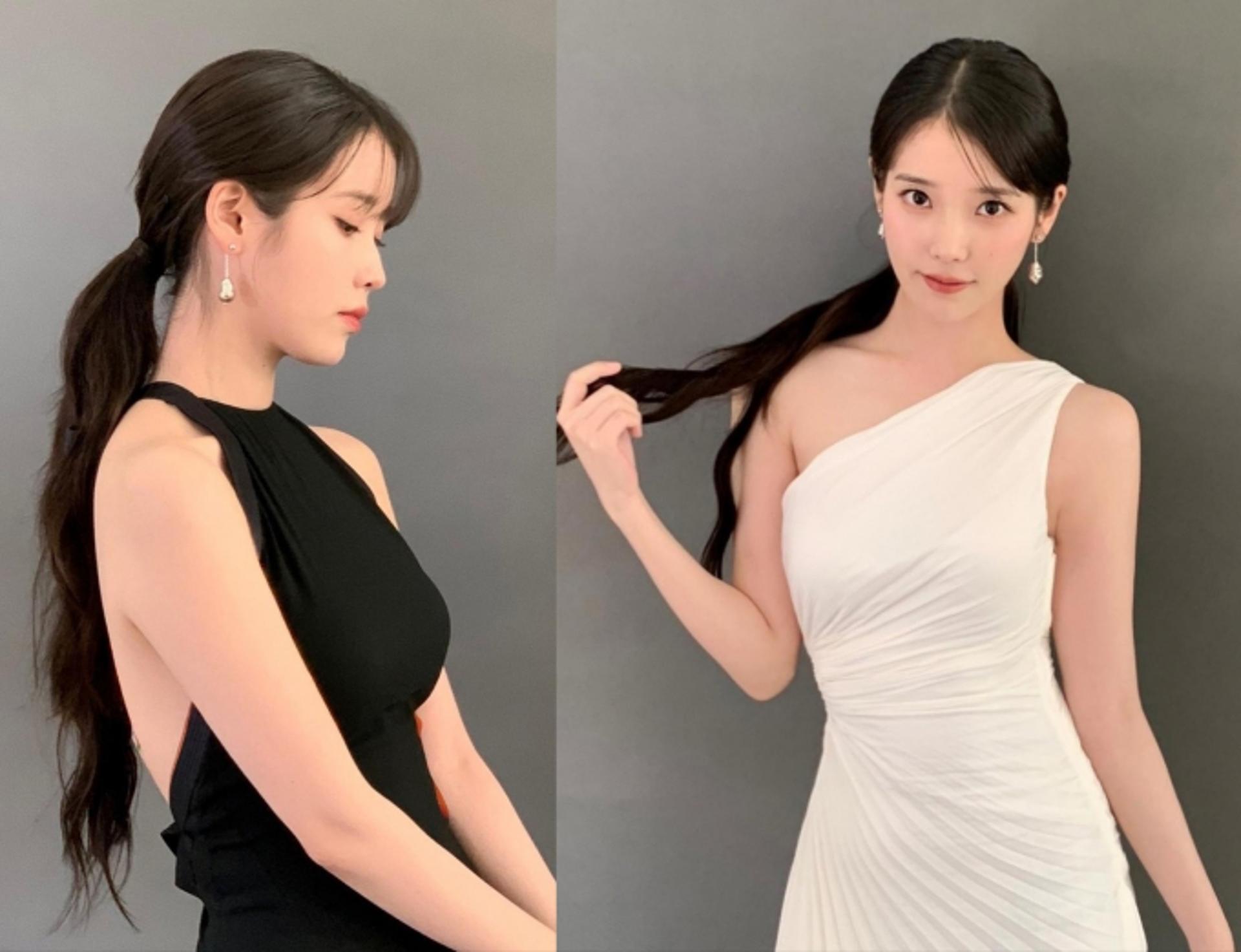 아이유, 고혹적인 블랙 VS 여신 같은 화이트…두 가지 드레스룩
