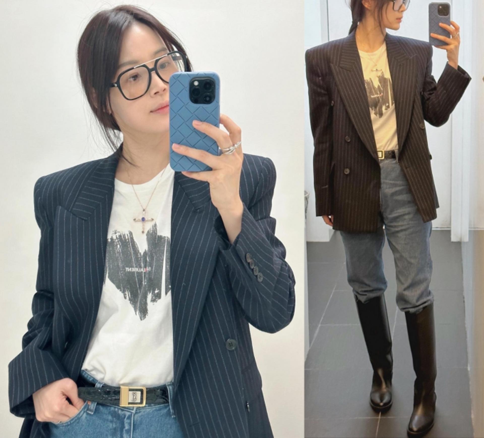 한지혜, 파워 숄더로 힘준 멋쟁이 윤슬맘