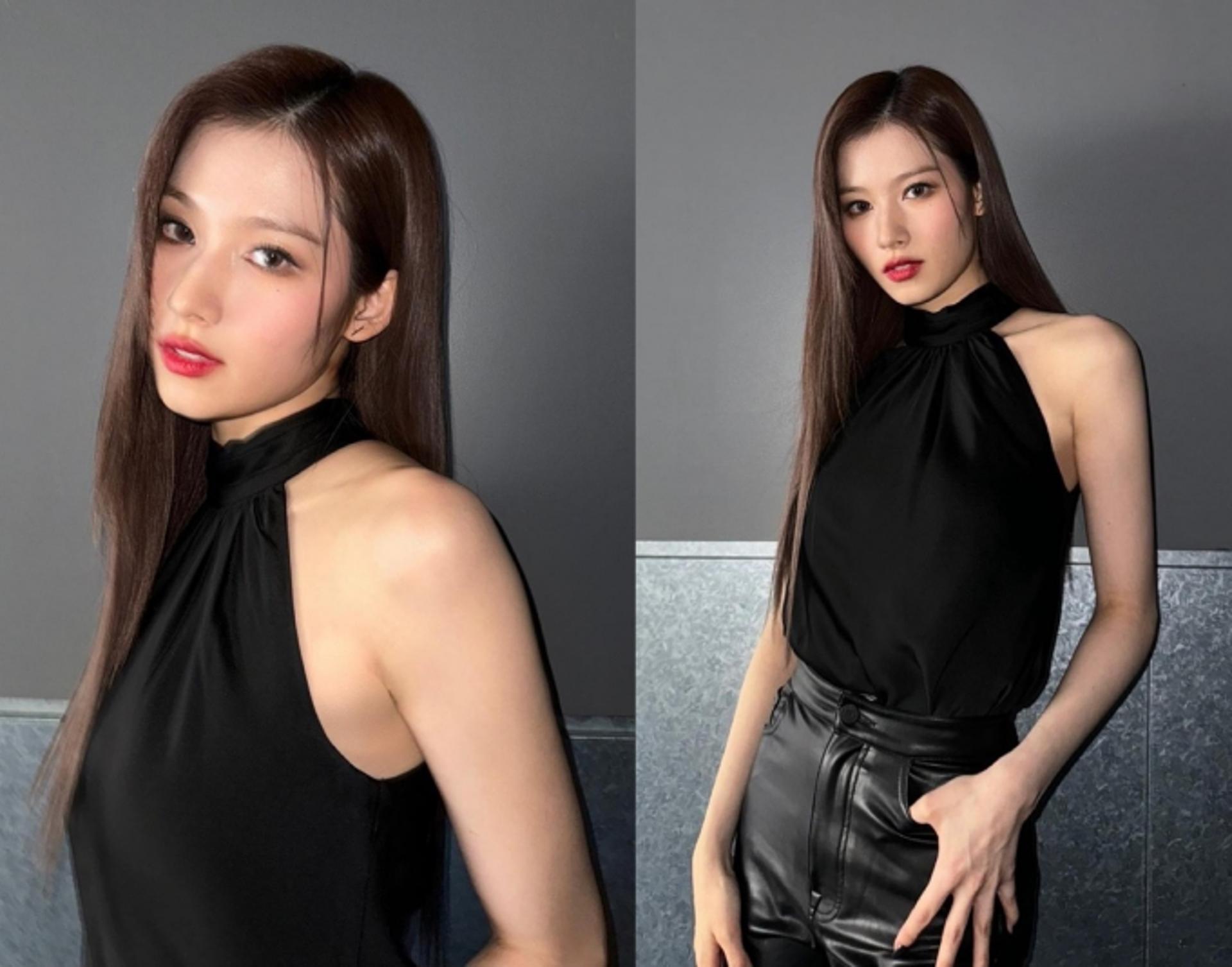 트와이스 사나, 레드 립→블랙 가죽바지…'걸크러시 매력'