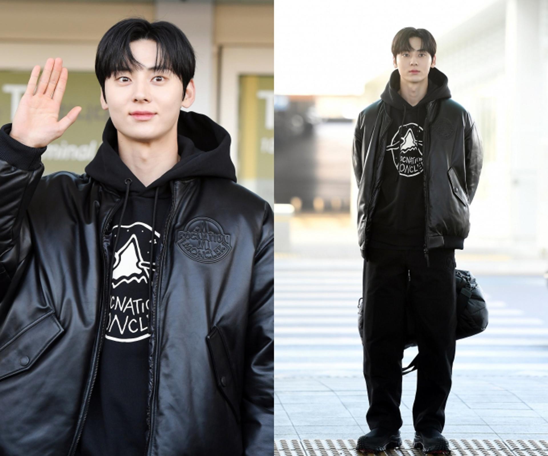 황민현, 시크한 소년미 넘치는 올블랙 공항패션