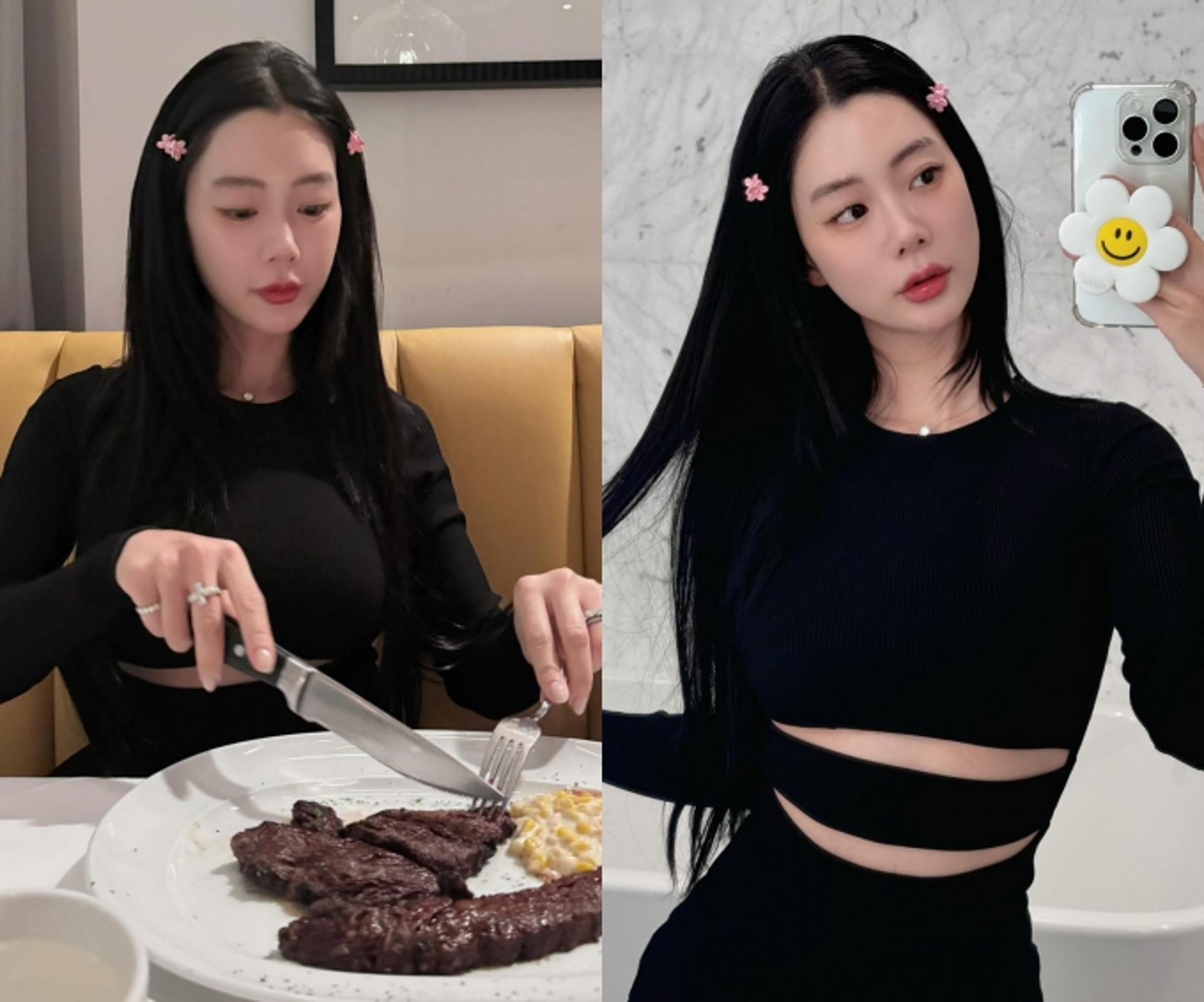 클라라, 스테이크 먹어도 홀쭉한 크롭톱 자태