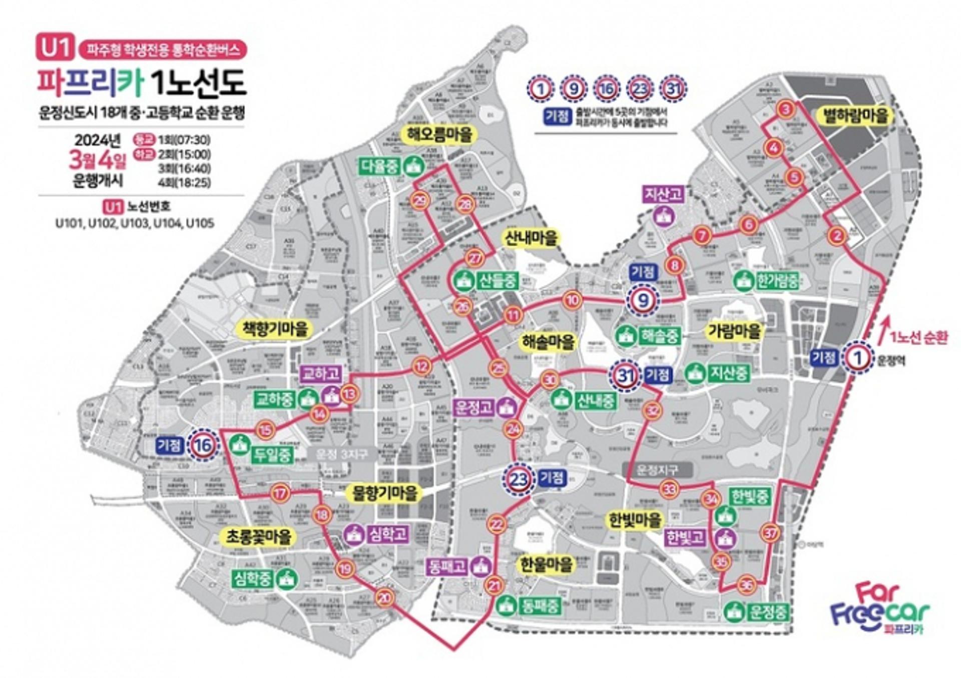 파주시, 학생전용 통학순환버스 '파프리카(Far·Free·Car)'로 확정