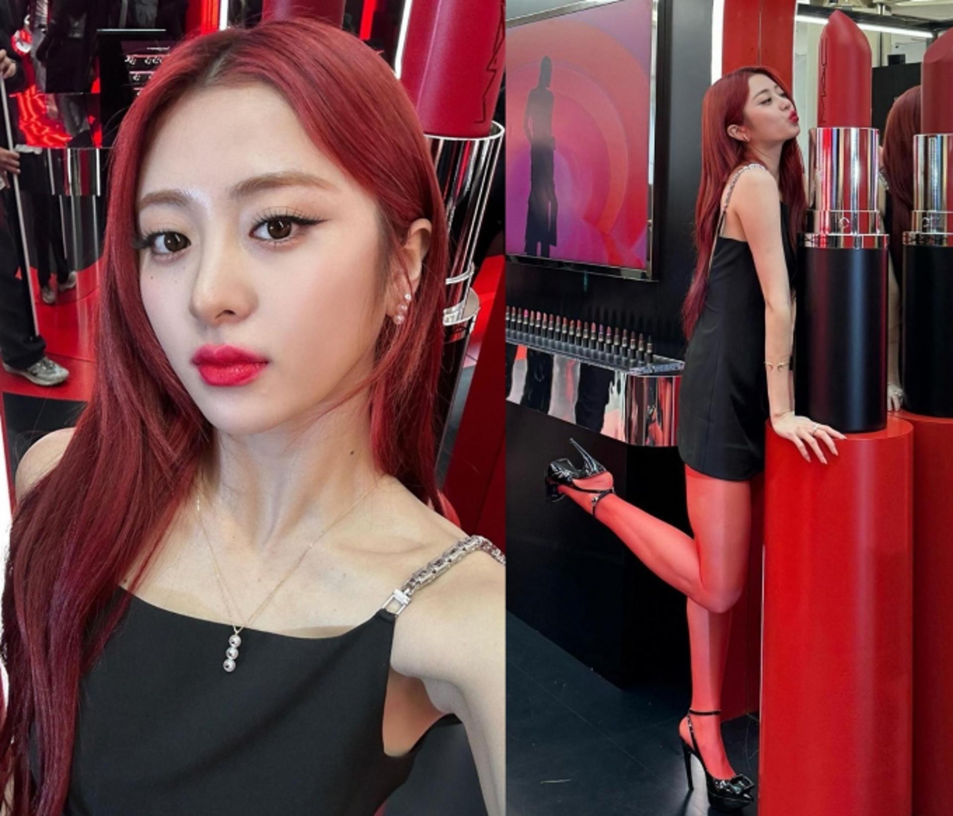 르세라핌 허윤진, 고혹적인 레드 립스틱 요정