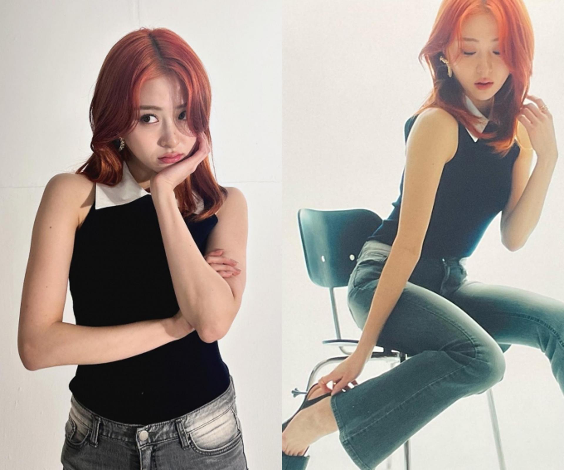 르세라핌 허윤진, 워시드 데님으로 뽐낸 예술적인 청바지 핏