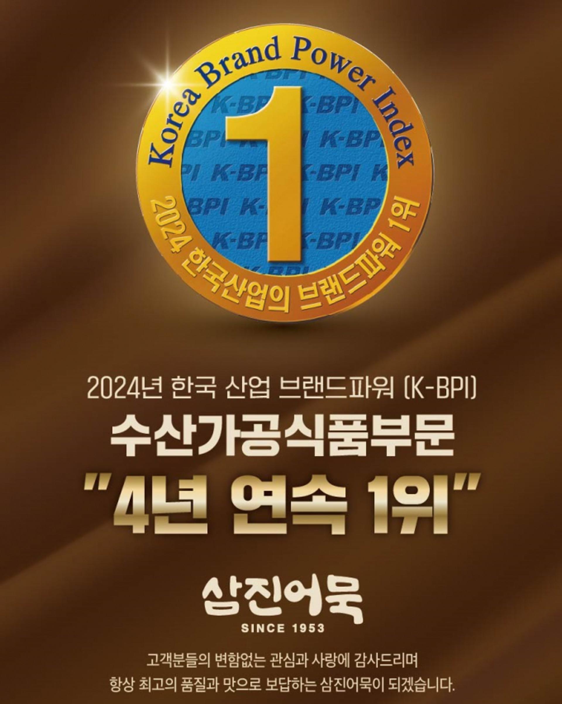삼진어묵, 브랜드파워 수산가공식품 '4년연속' 1위