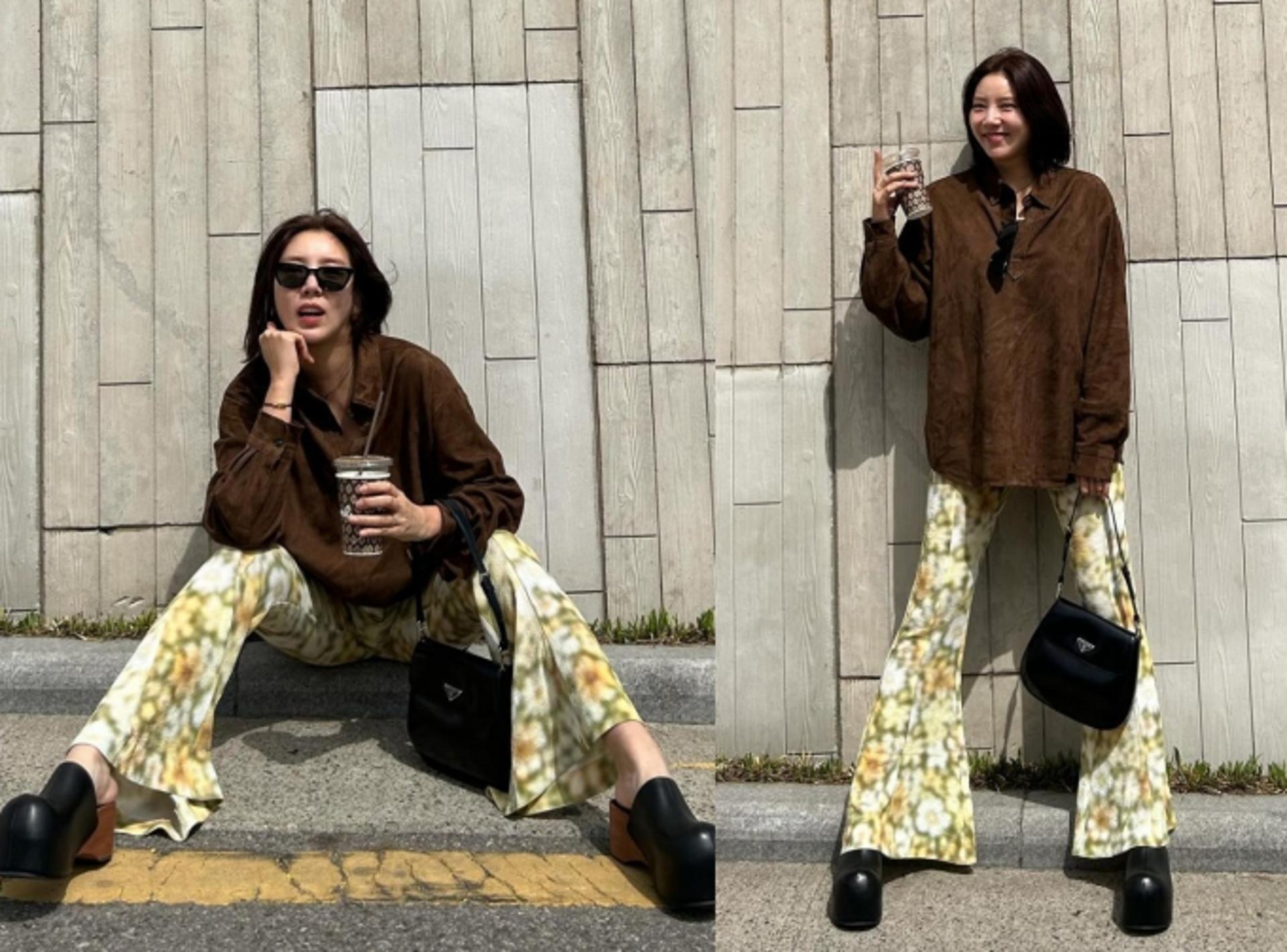 손담비, 꽃 나팔바지로 완성한 복고풍 패션