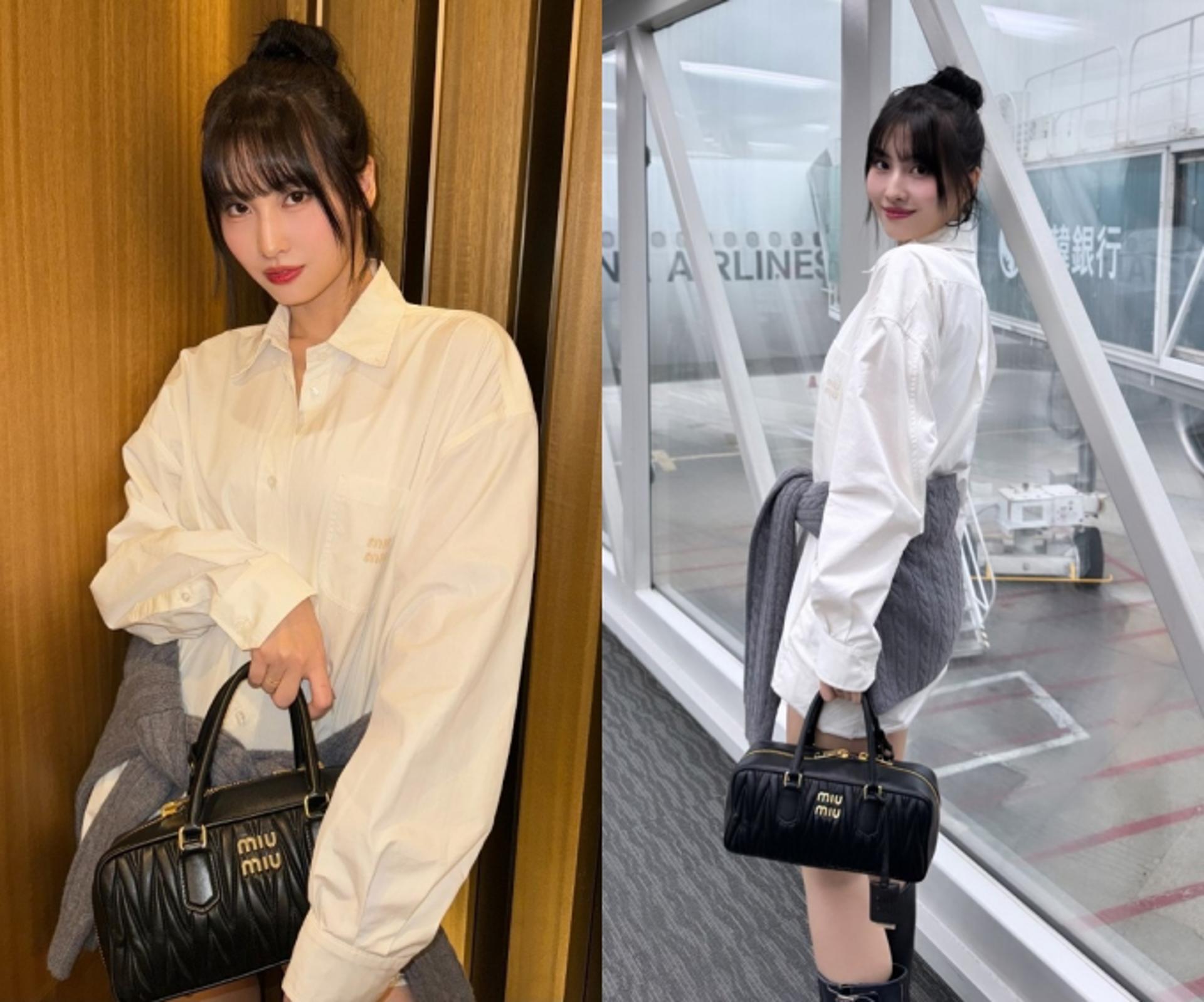 트와이스 모모, 화이트 셔츠로 완성한 하의실종 공항패션