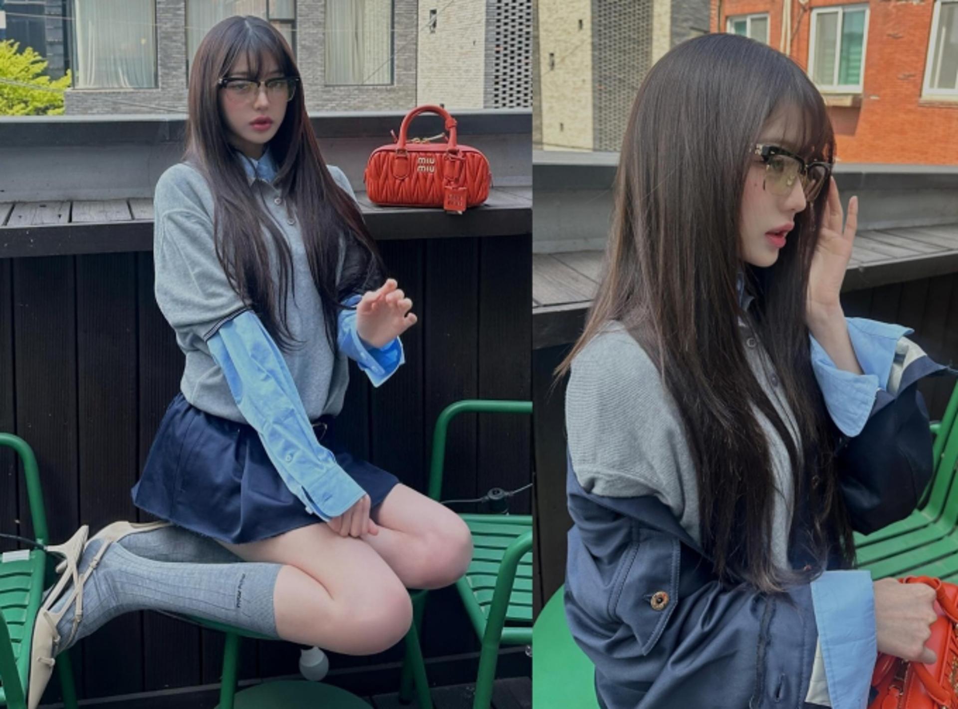 장원영, 각진 안경 쓰고 모던함 더한 프레피룩