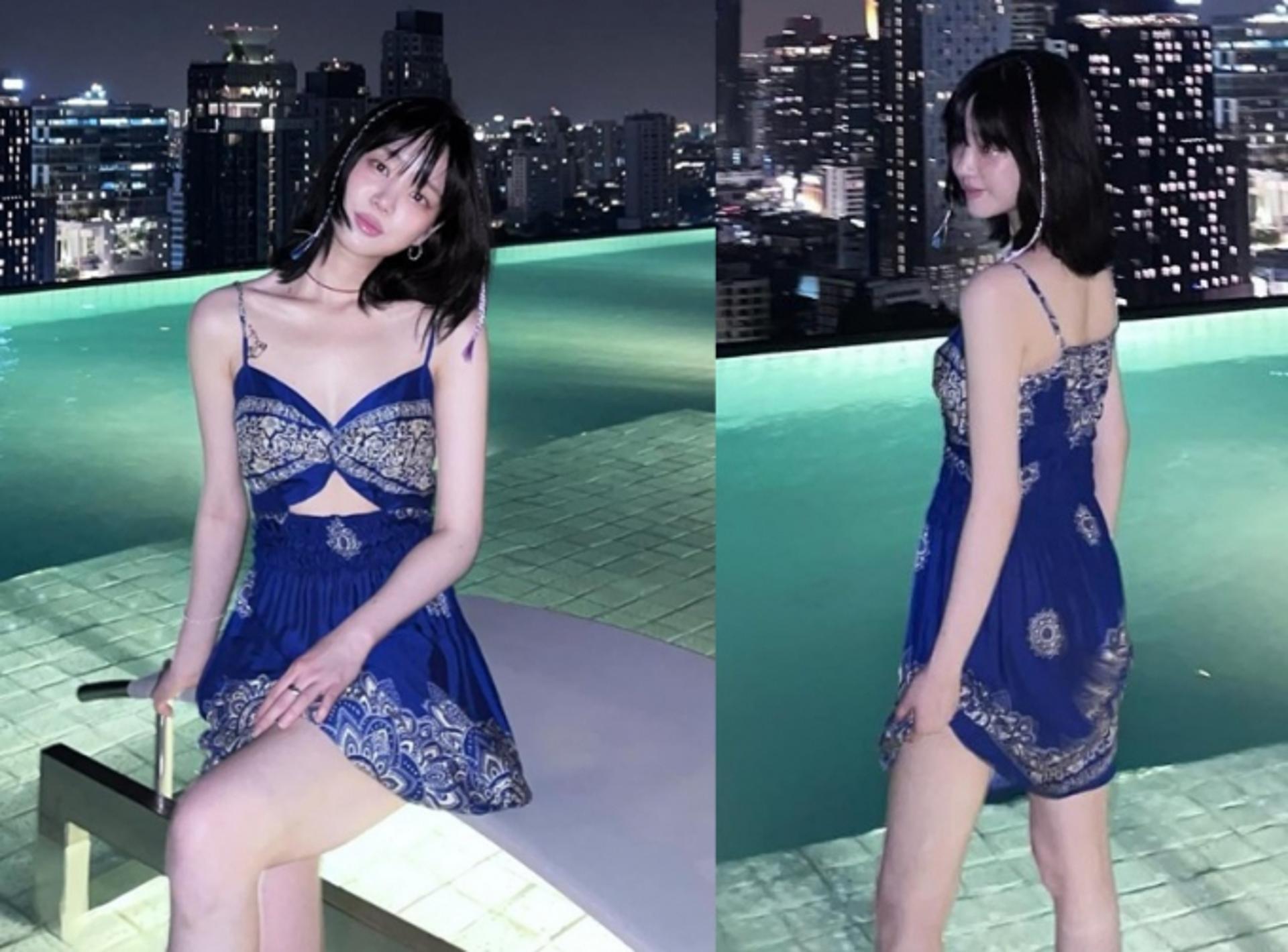 이유비, 찬란한 야경 속 이국적인 블루 드레스룩