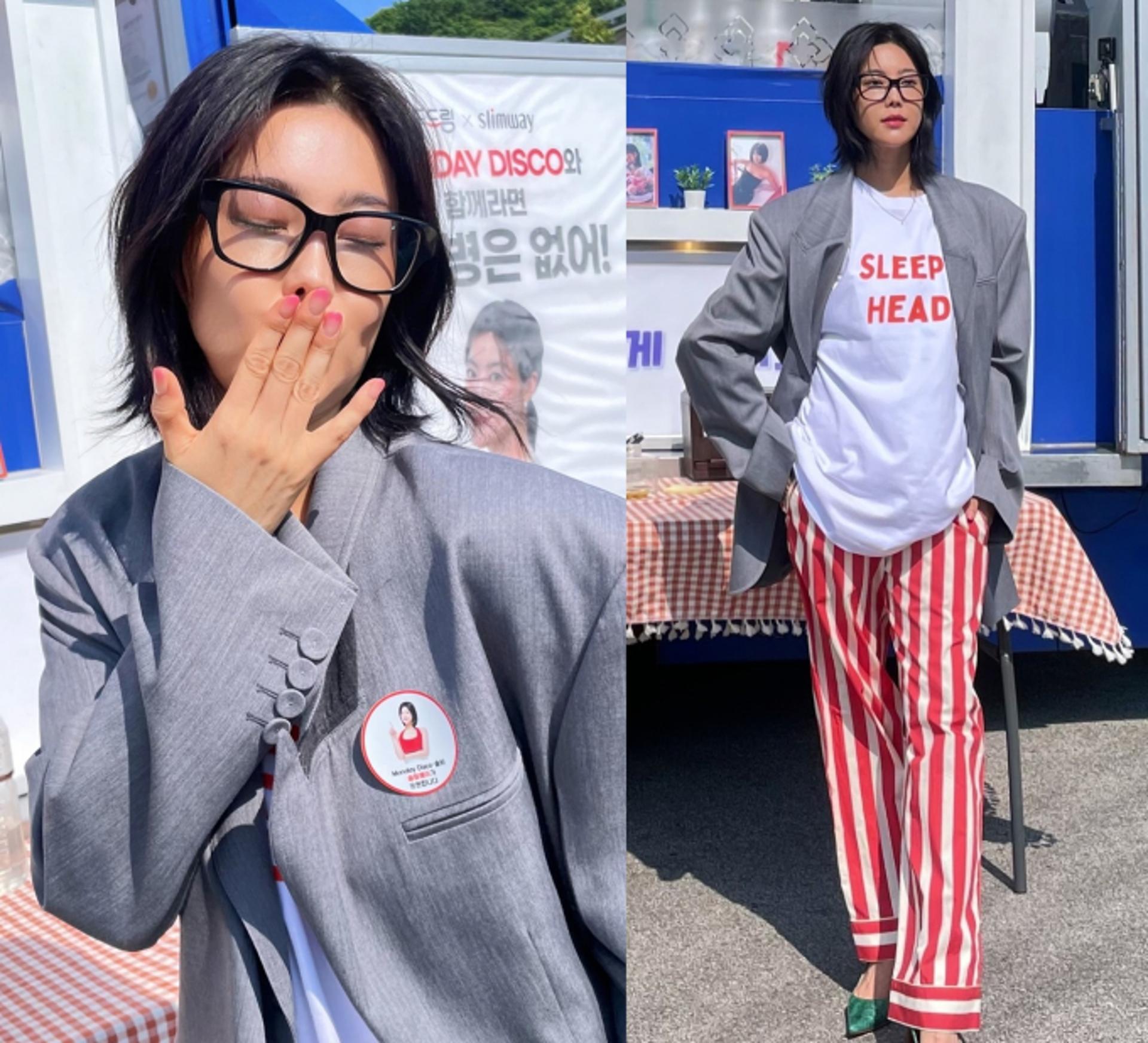 솔비, 포멀한 재킷X파자마 팬츠… 스타일리시한 믹스매치 룩
