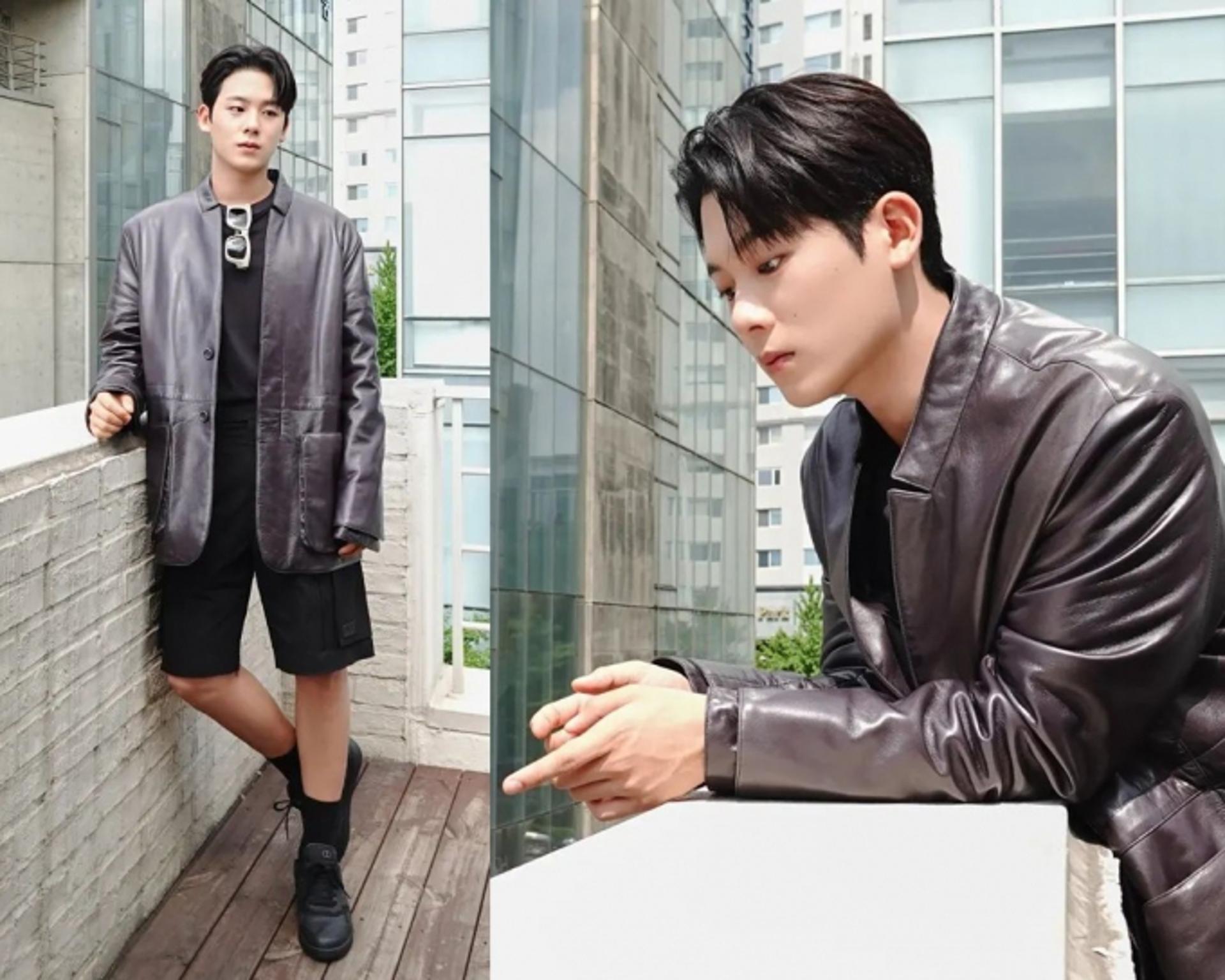 이정하, 한여름 가죽 재킷 패션…'반듯한 잘생김'