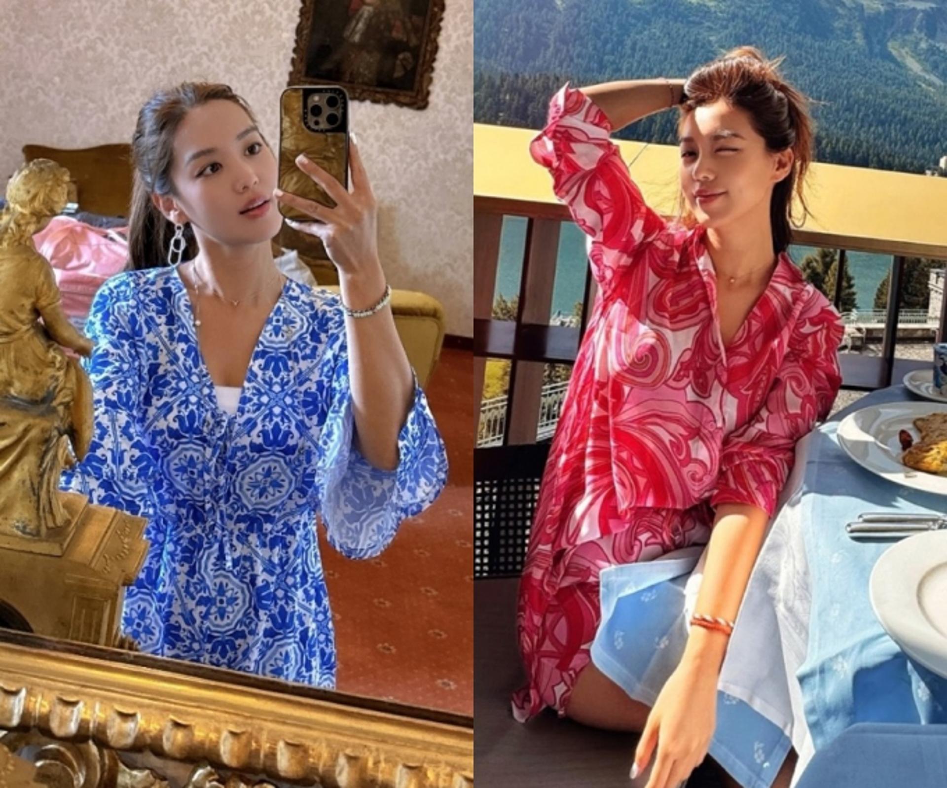 김희정, 시원한 블루 VS 생기 넘치는 레드…럭셔리 리조트룩