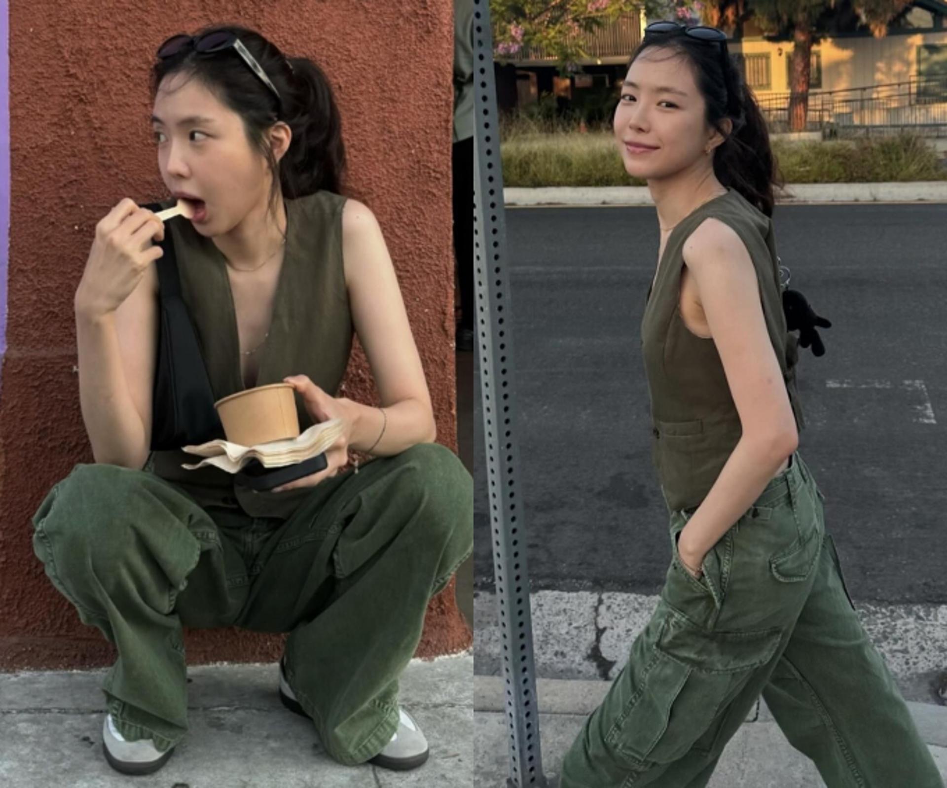 손나은, 포멀한 베스트+빈티지한 카고 팬츠… '사복패션 장인'