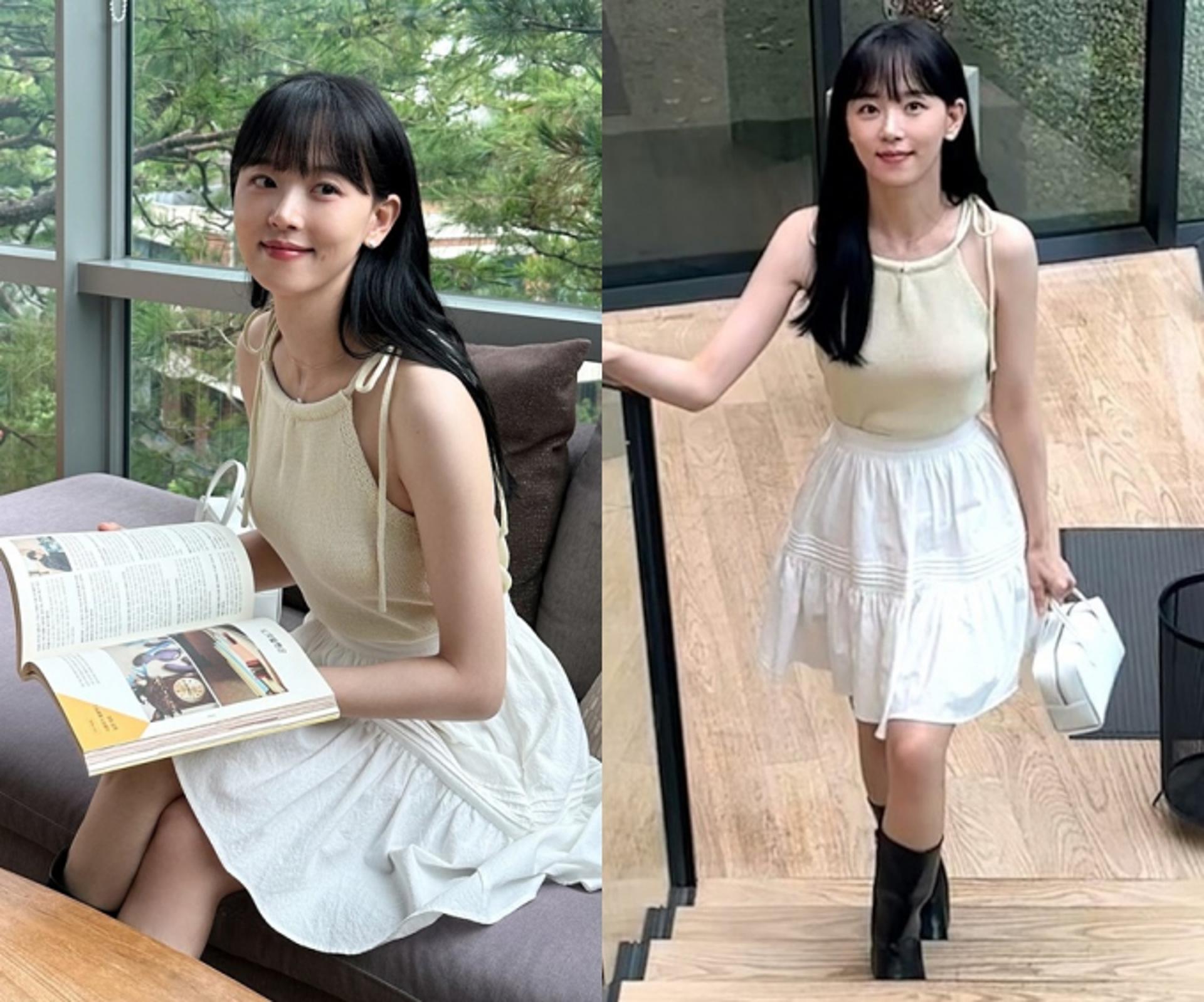 강한나, 청순 여친룩에 뜻밖의 가죽부츠 스타일링