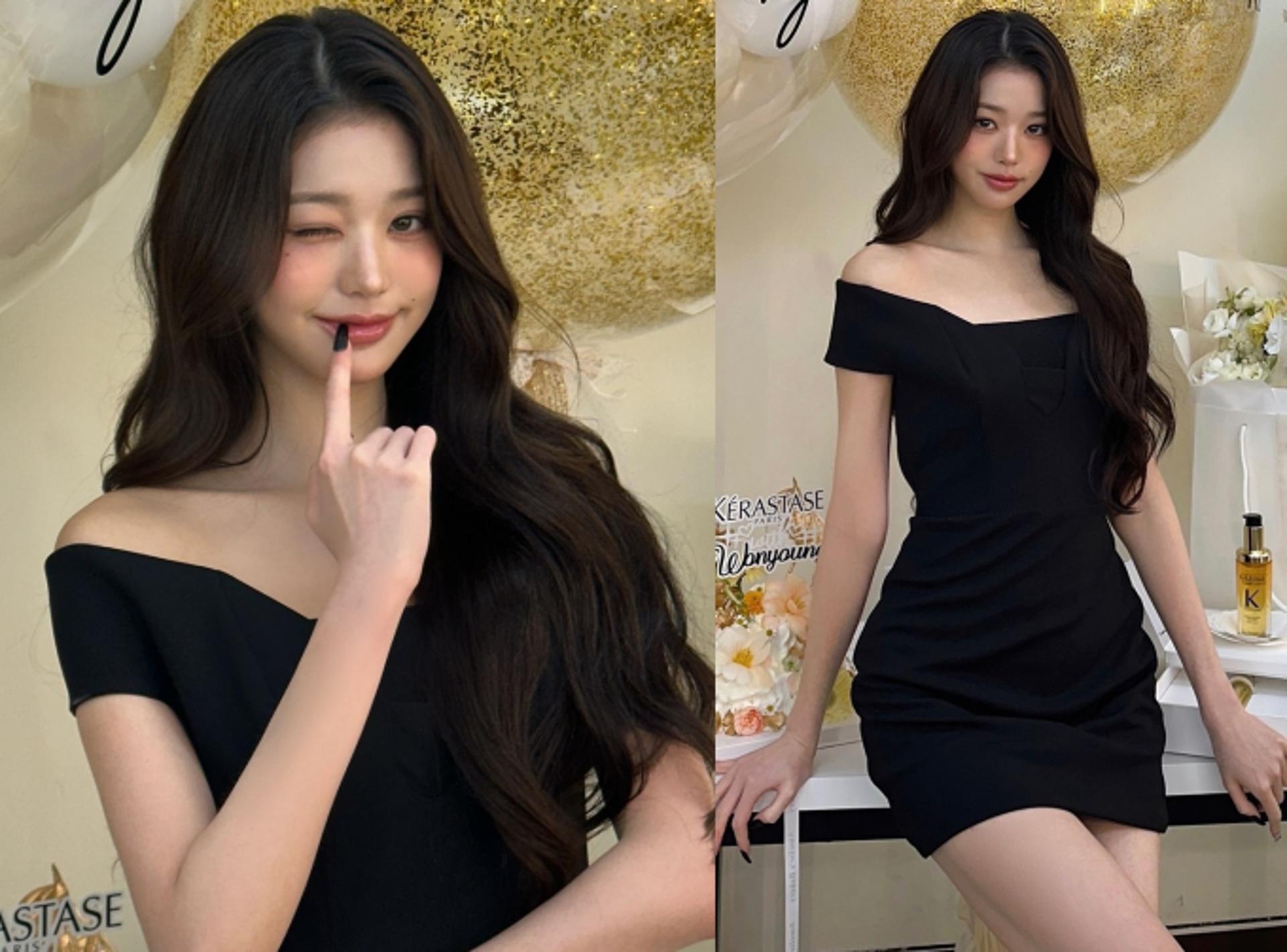 '04년생' 장원영, 스모키 화장+블랙 미니 드레스…'고혹미 폭발'