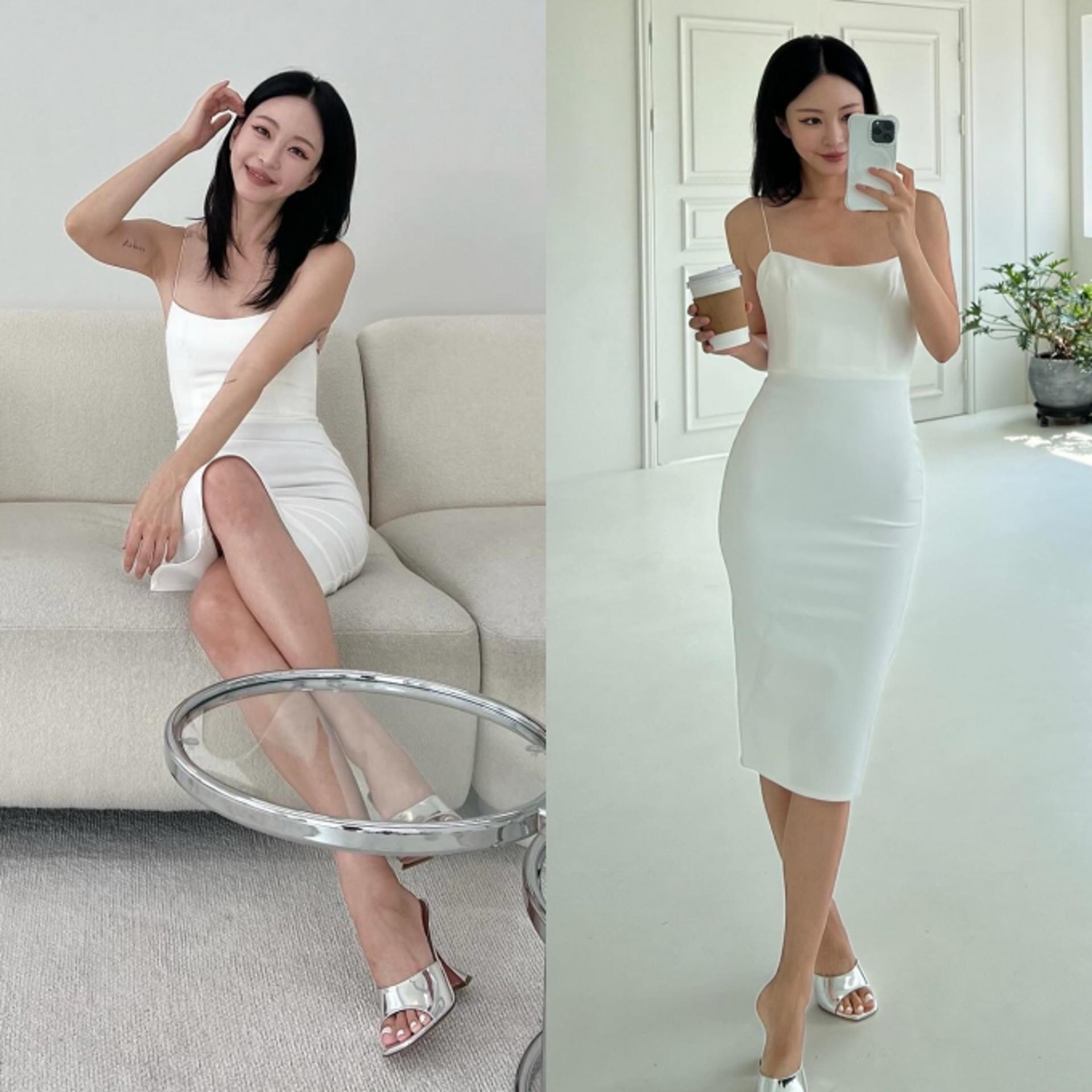 한예슬, 순백의 슬립 드레스 자태…압도적인 보디라인