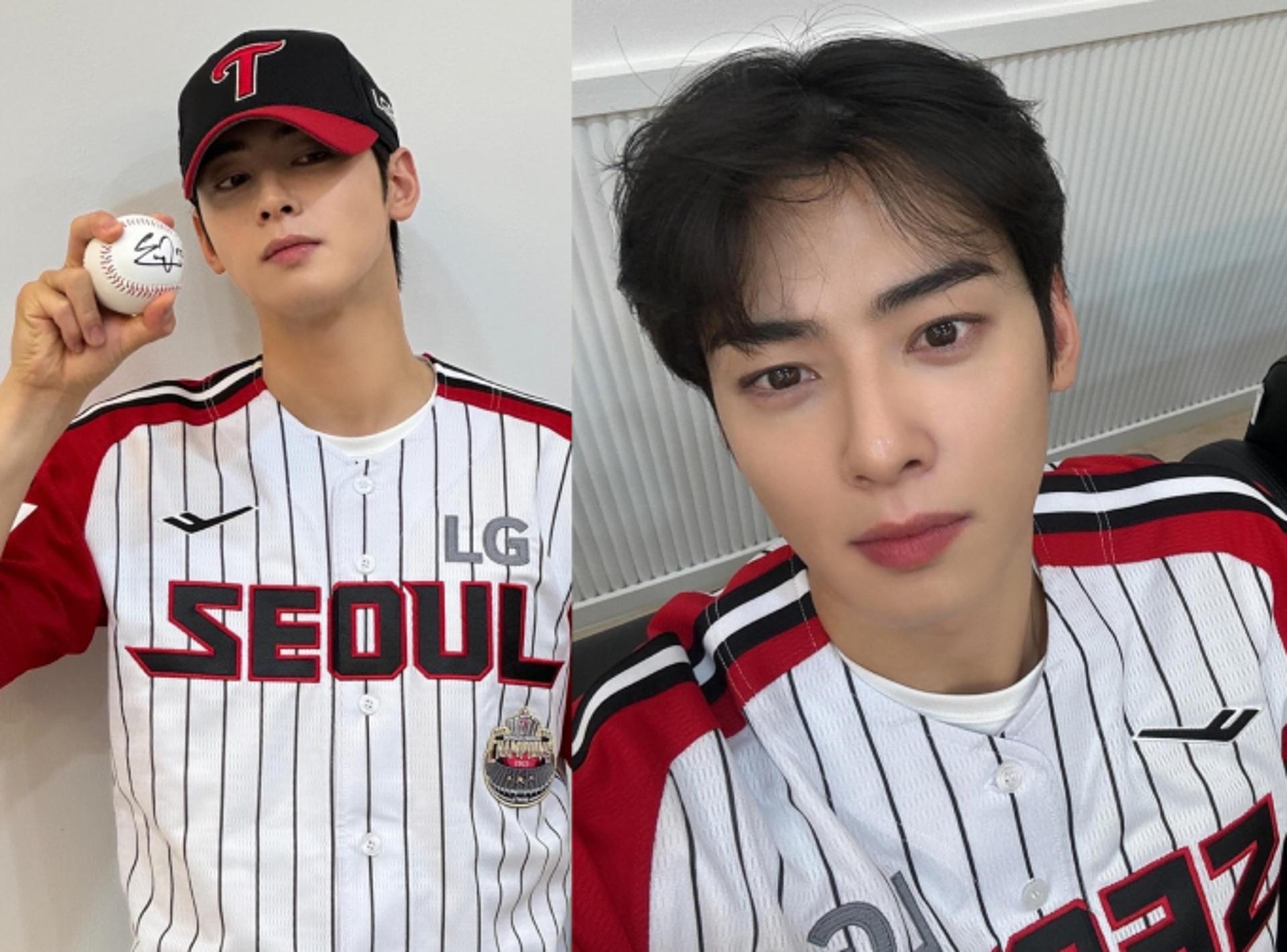 차은우, 야구 유니폼도 찰떡… 레전드 승리 요정 비주얼
