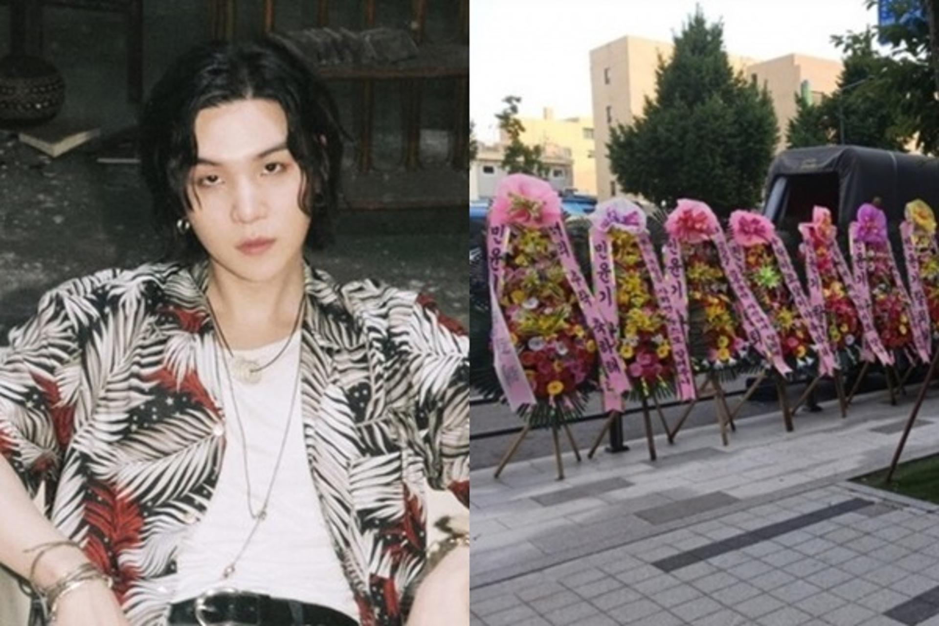 "음주운전자 민윤기 BTS 탈퇴해"… 하이브 사옥 앞 화환 시위