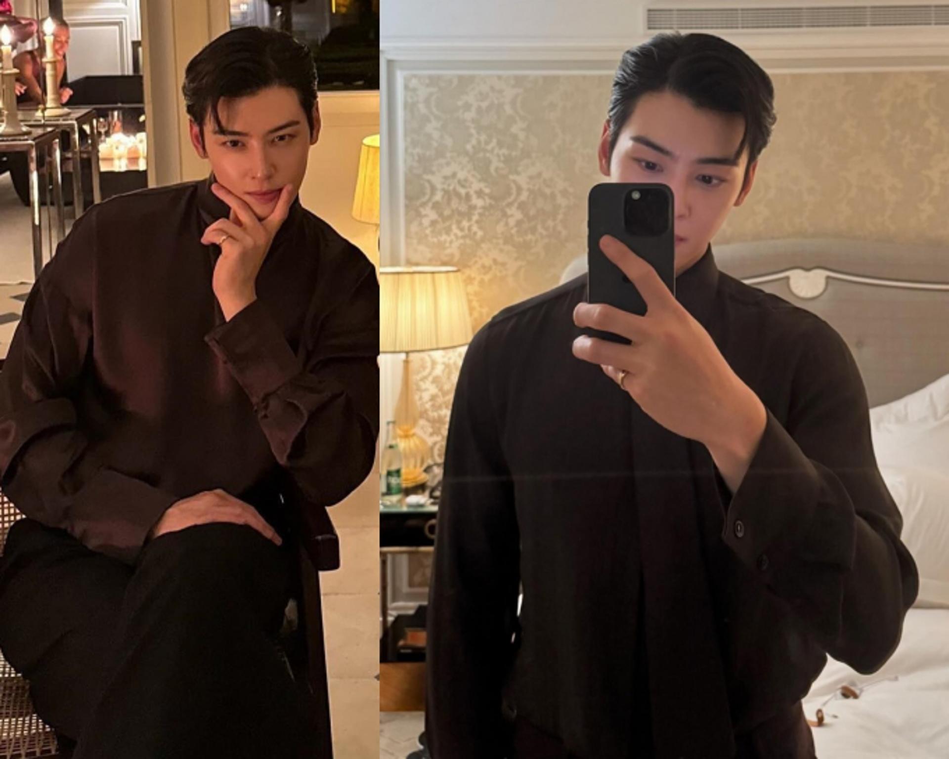 차은우, 올블랙 슈트룩에 강렬한 눈빛 장착…'옴므파탈 매력'