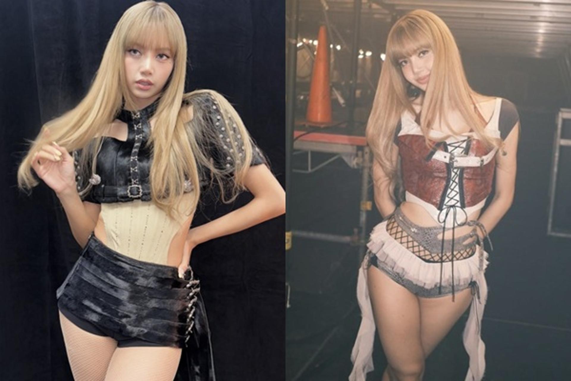 가죽 크롭+망사 스타킹… '블핑' 리사, 치골 노출까지?