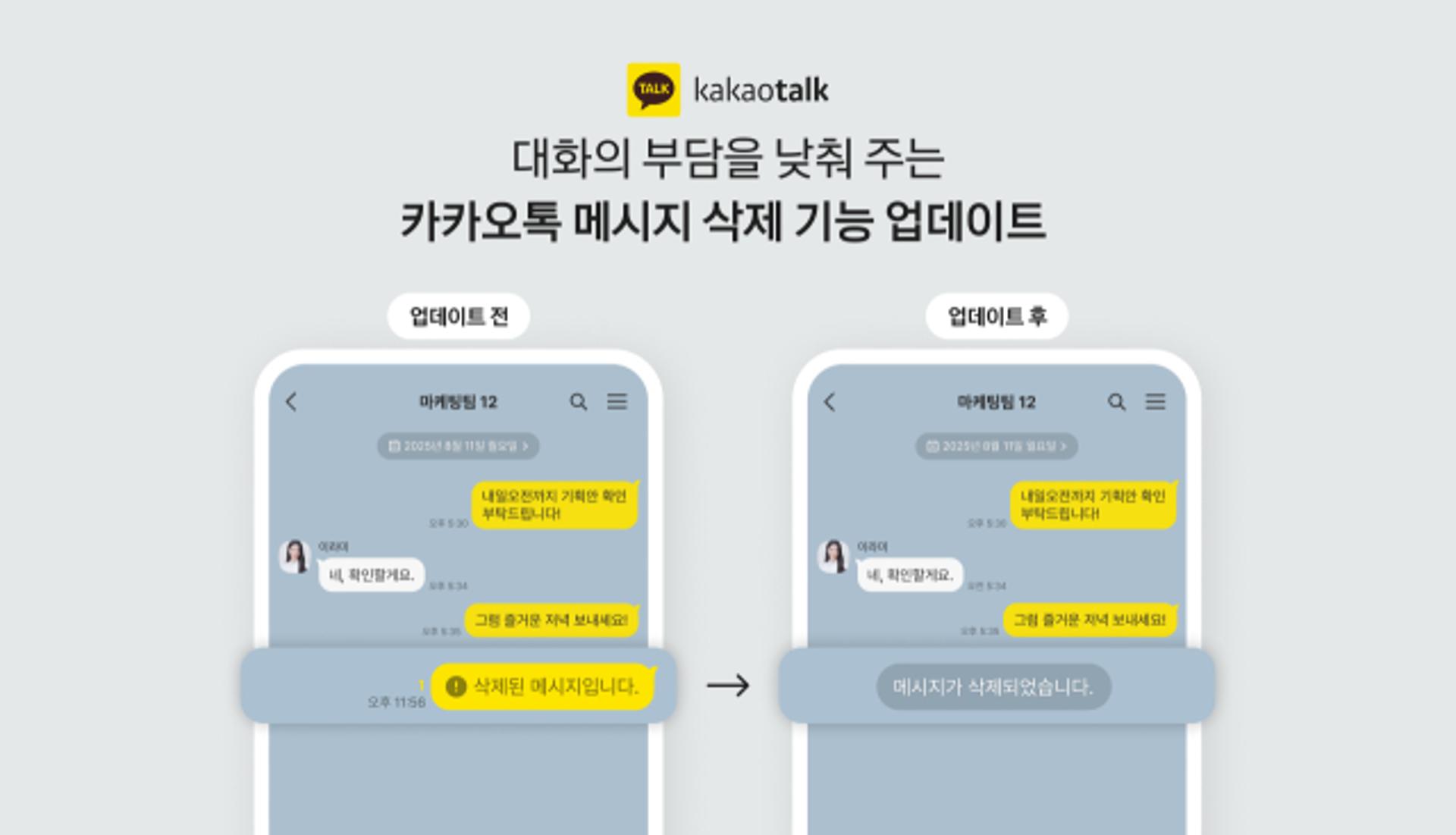 카카오, 카카오톡 메시지 삭제 시간 5분에서 24시간으로 개편