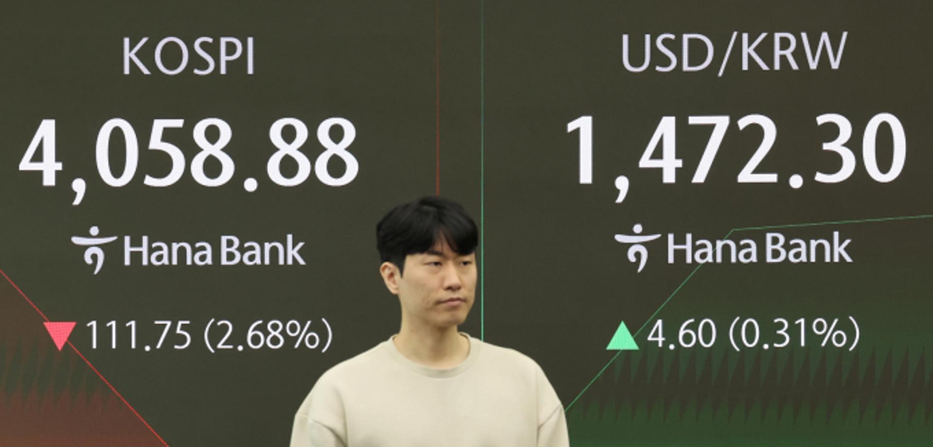 코스피, 미 증시 쇼크에 2%대 급락… 외인·기관 '셀 코리아'