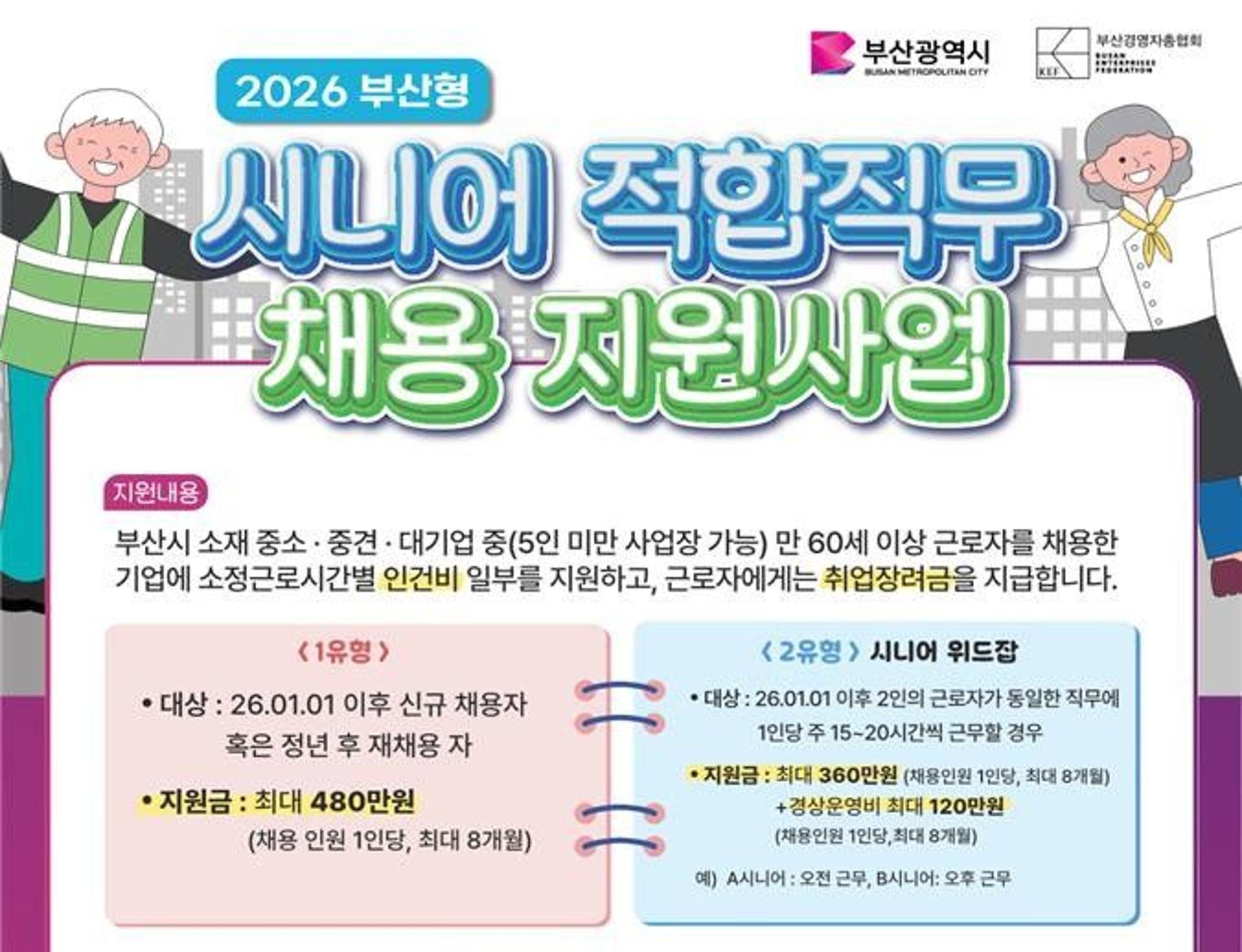 [오늘 부산] 60세 이상 근로자 채용시 최대 480만원 인건비 지원