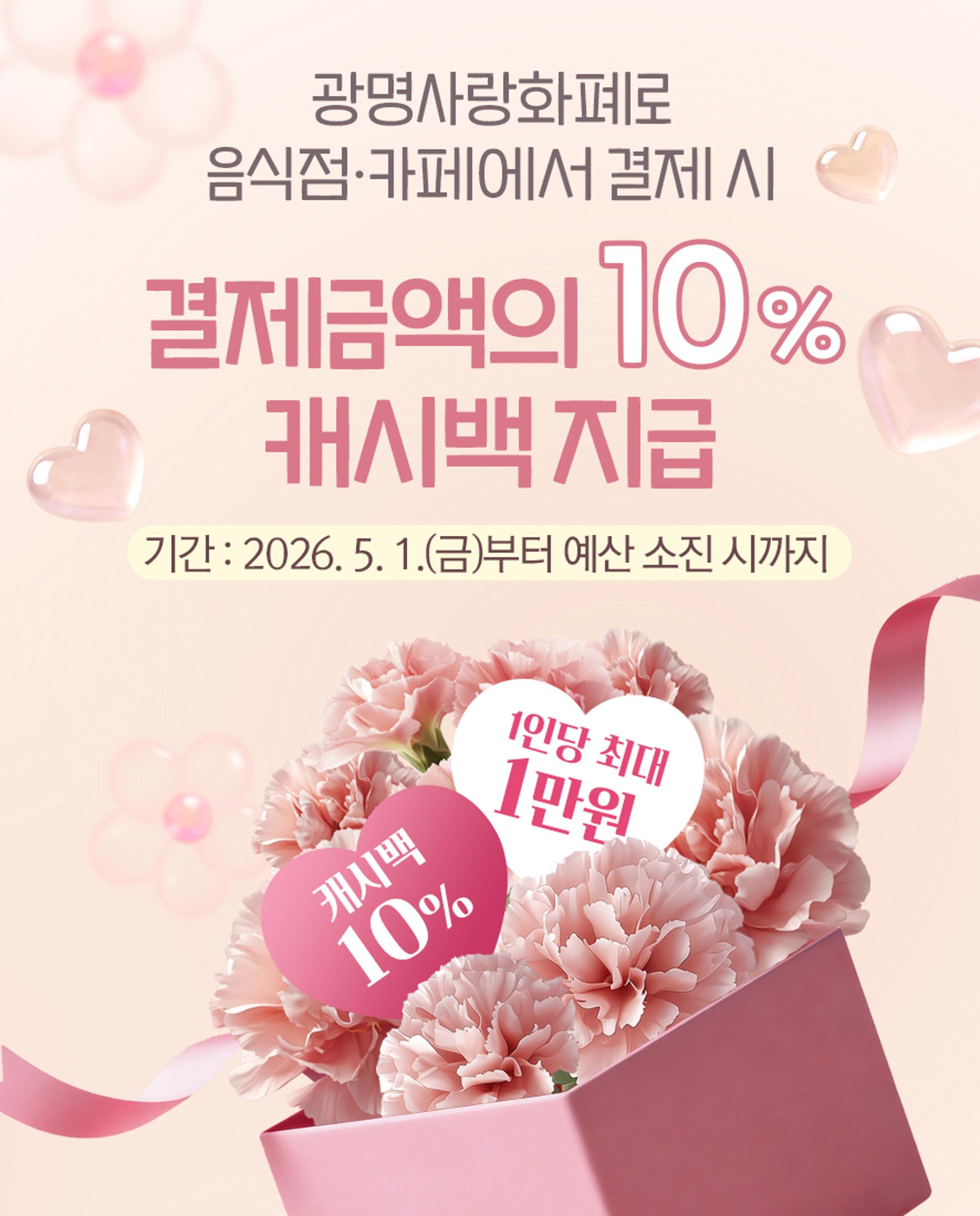 광명시, '사랑화폐'로 음식점·카페 결재시 10% 환급