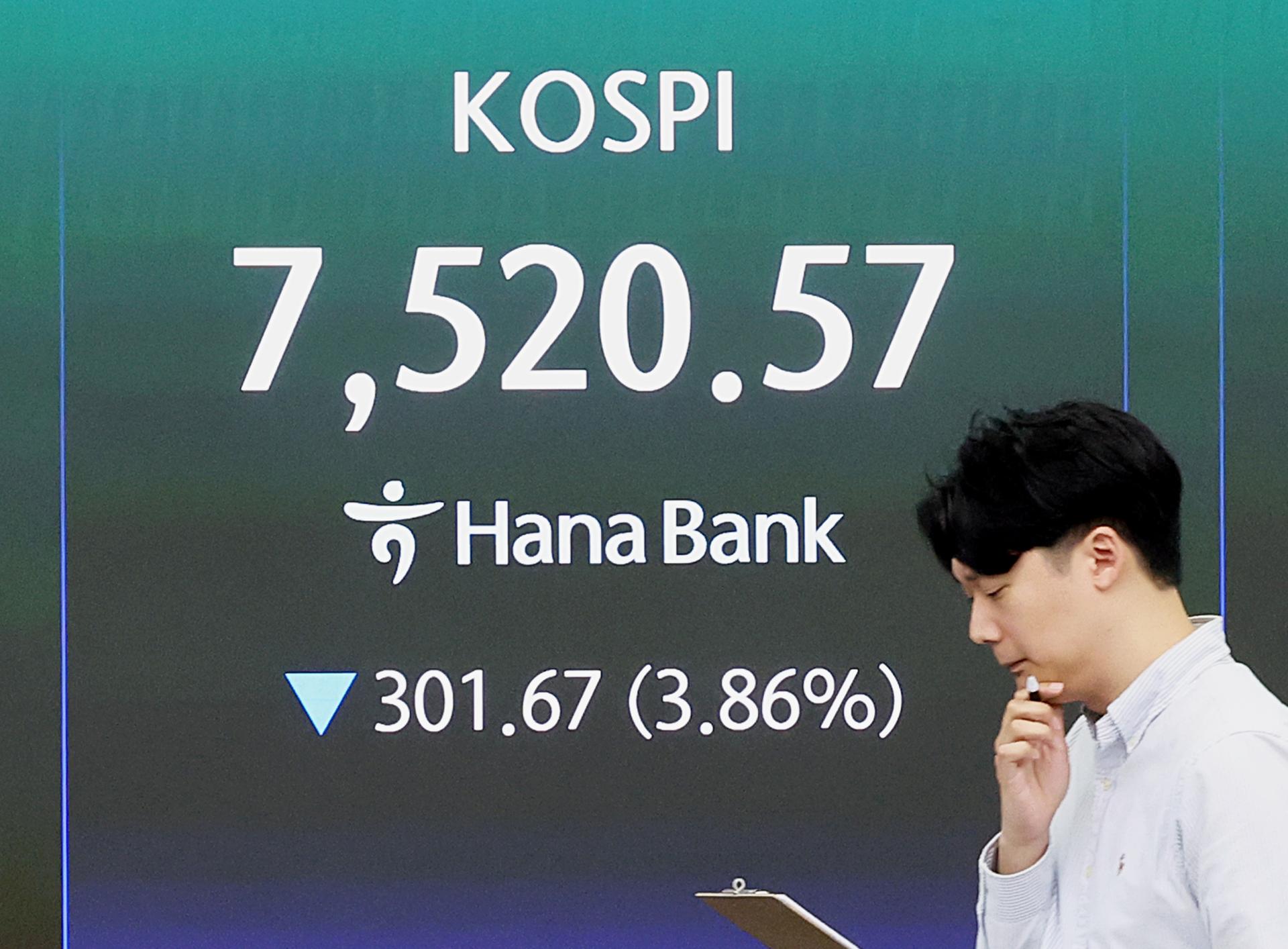 [티타임]5조 탈출 외인, 코스피 7999→7630선 후퇴…환율 1485.2원