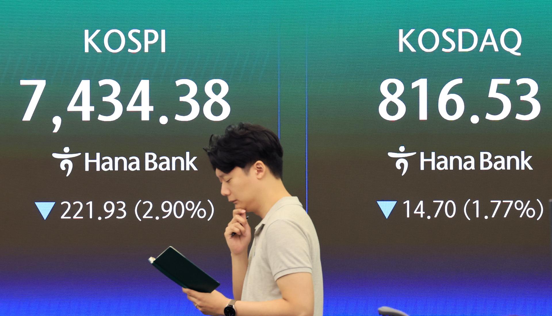 오늘도 삼성전자 파란불, 7500선 등락 코스피…환율 1516.10원