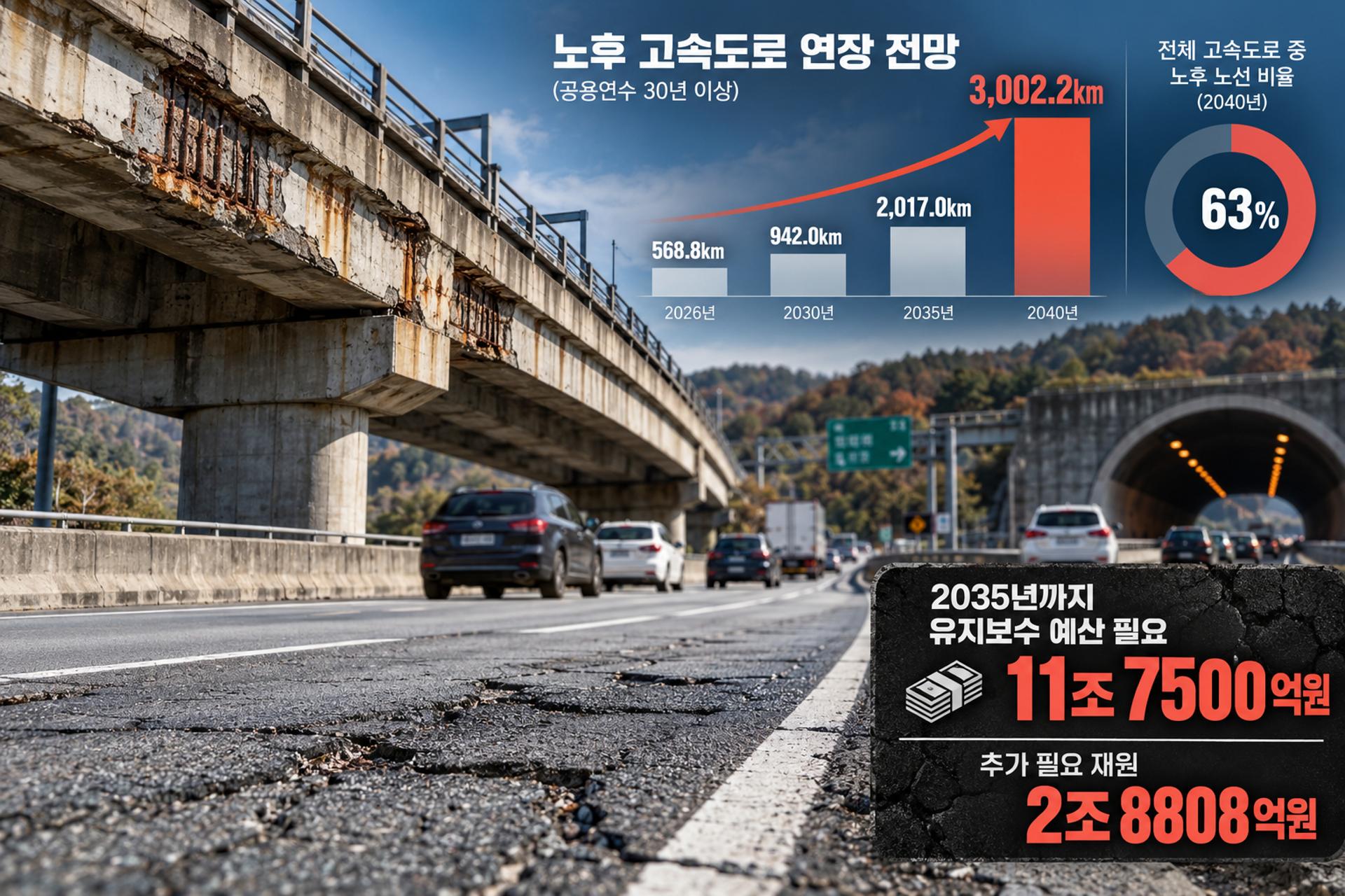 고속도로 노후화 비상… 유지보수 예산 9년간 2조8800억원 부족 전망