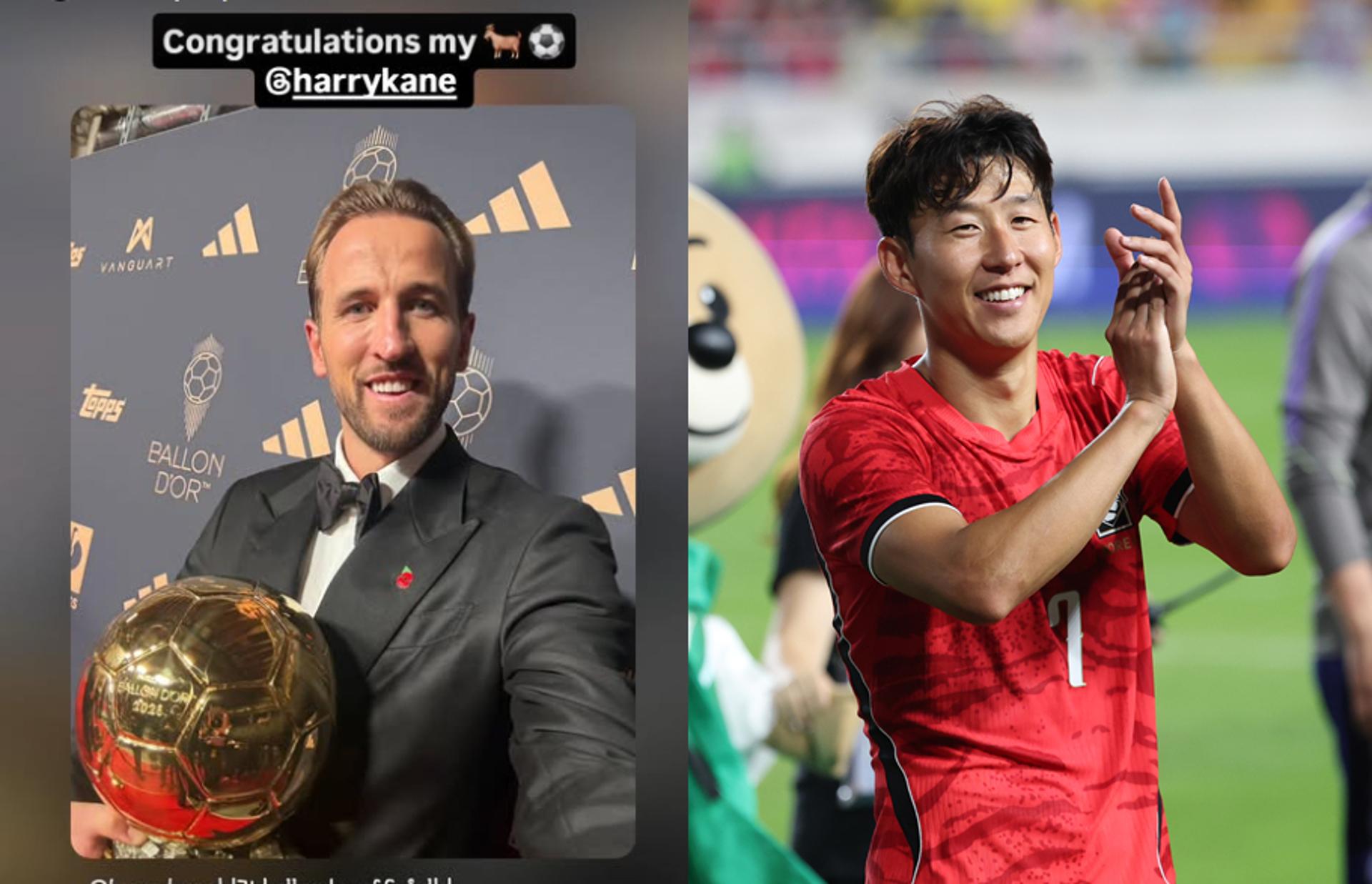 "축하해" 손흥민, 절친 케인 발롱도르 수상 축하