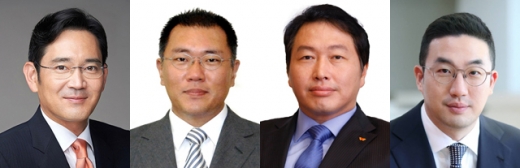 (왼쪽부터)이재용 삼성전자 부회장, 정의선 현대차 부회장, 최태원 SK 회장, 구광모 LG 회장 / 사진=각사 제공 