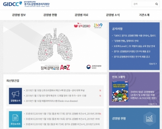 ▲ 경기도 ‘감염병관리지원단' 홈페이지 캡쳐.