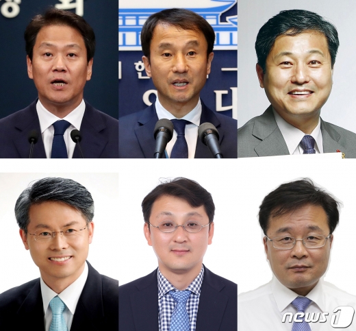 문재인 대통령이 21일 임종석 외교특별보좌관·한병도 외교특별보좌관 위촉, 김영배 민정비서관·김우영 자치발전비서관·이진석 정책조정비서관·민형배 사회정책비서관 전보 등 비서관 6명(왼쪽 위부터 시계방향)의 인사를 단행했다. /사진=뉴스1