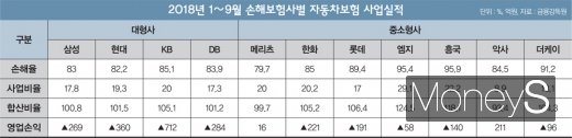 손보사별 자동차 보험 사업실적./자료=금융감독원 제공